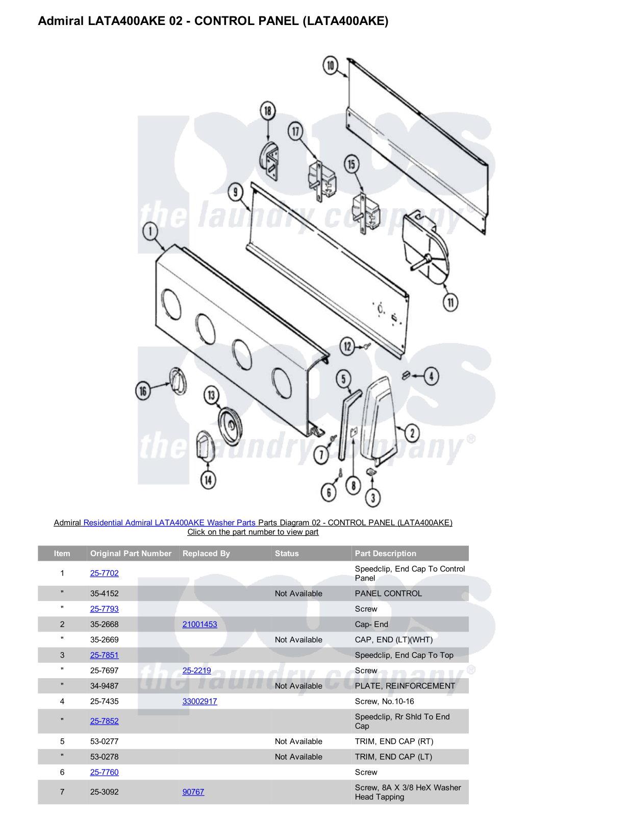 Admiral LATA400AKE Parts Diagram