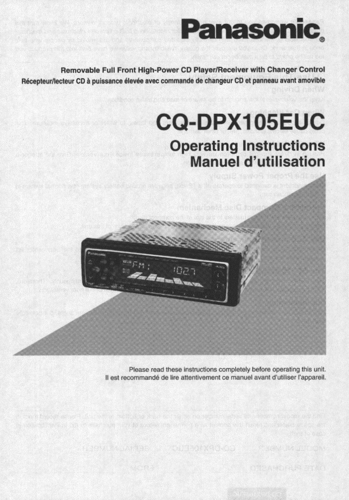 Panasonic CQ-DPX105EUC User Manual