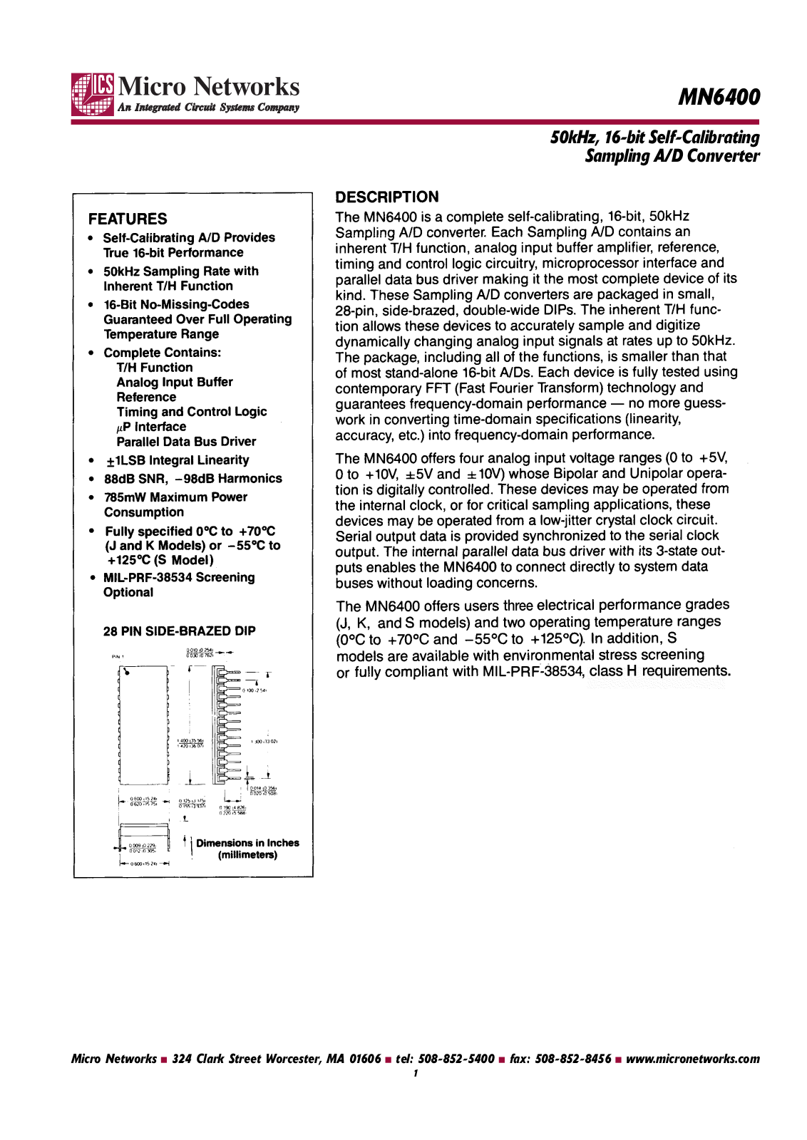 Micronetworks MN6400J, MN6400K, MN6400S, MN6400S-B, MN6400S-BCH Datasheet