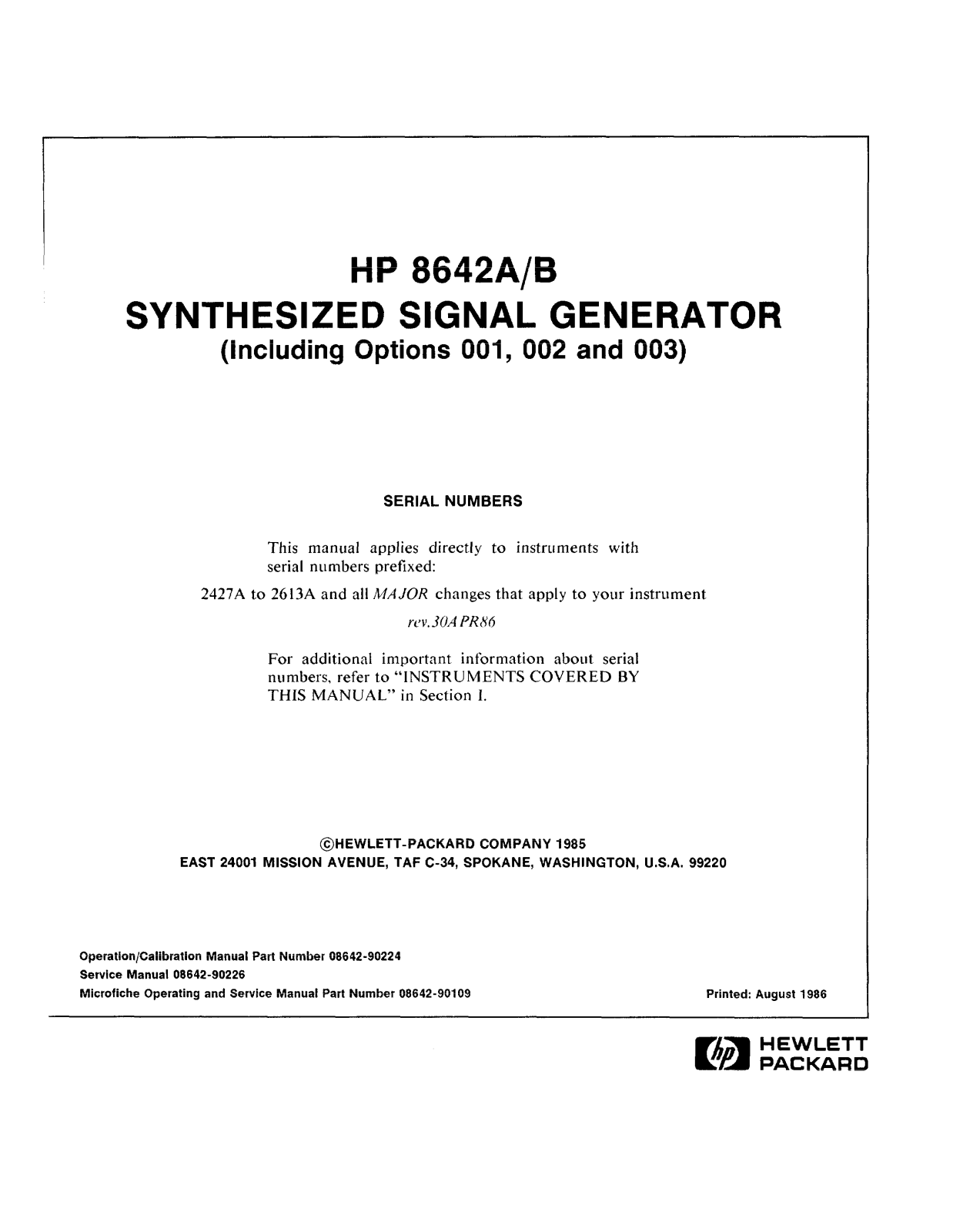 HP 8642B, 8642A Service manual