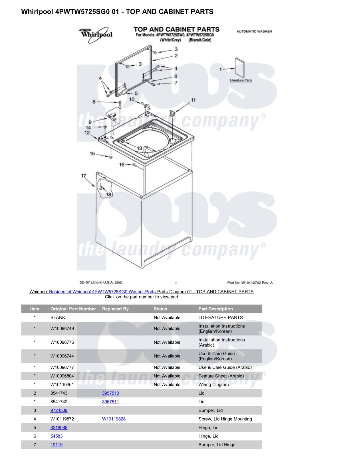 Whirlpool 4PWTW5725SG0 Parts Diagram