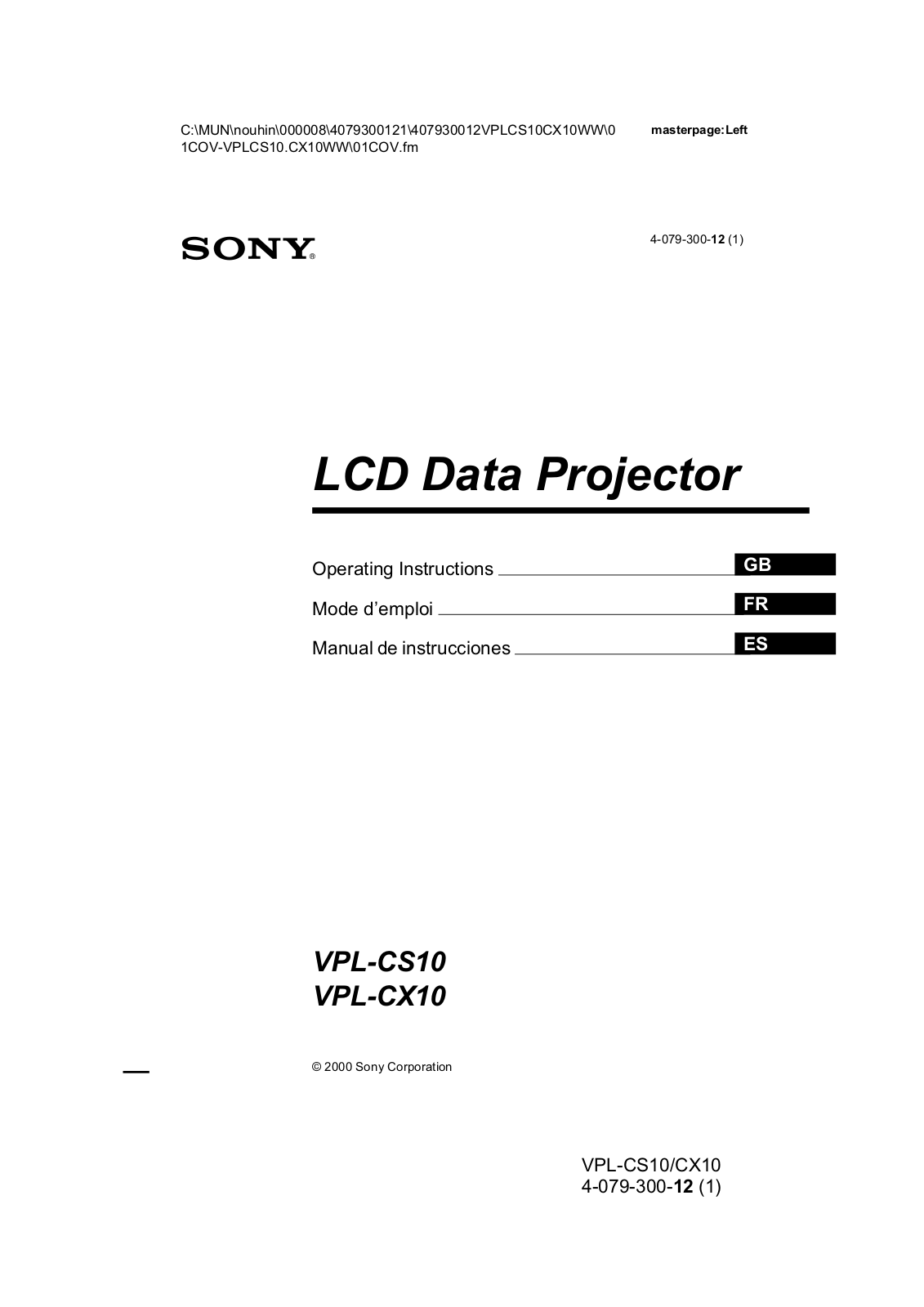 Sony VPL-CS10, VPL-CX10 Operating Instruction