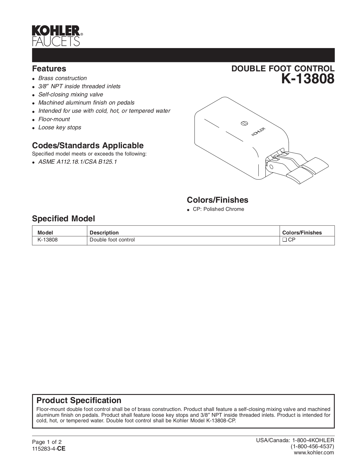 Kohler KOH5646 Specifications - ManualMachine.com