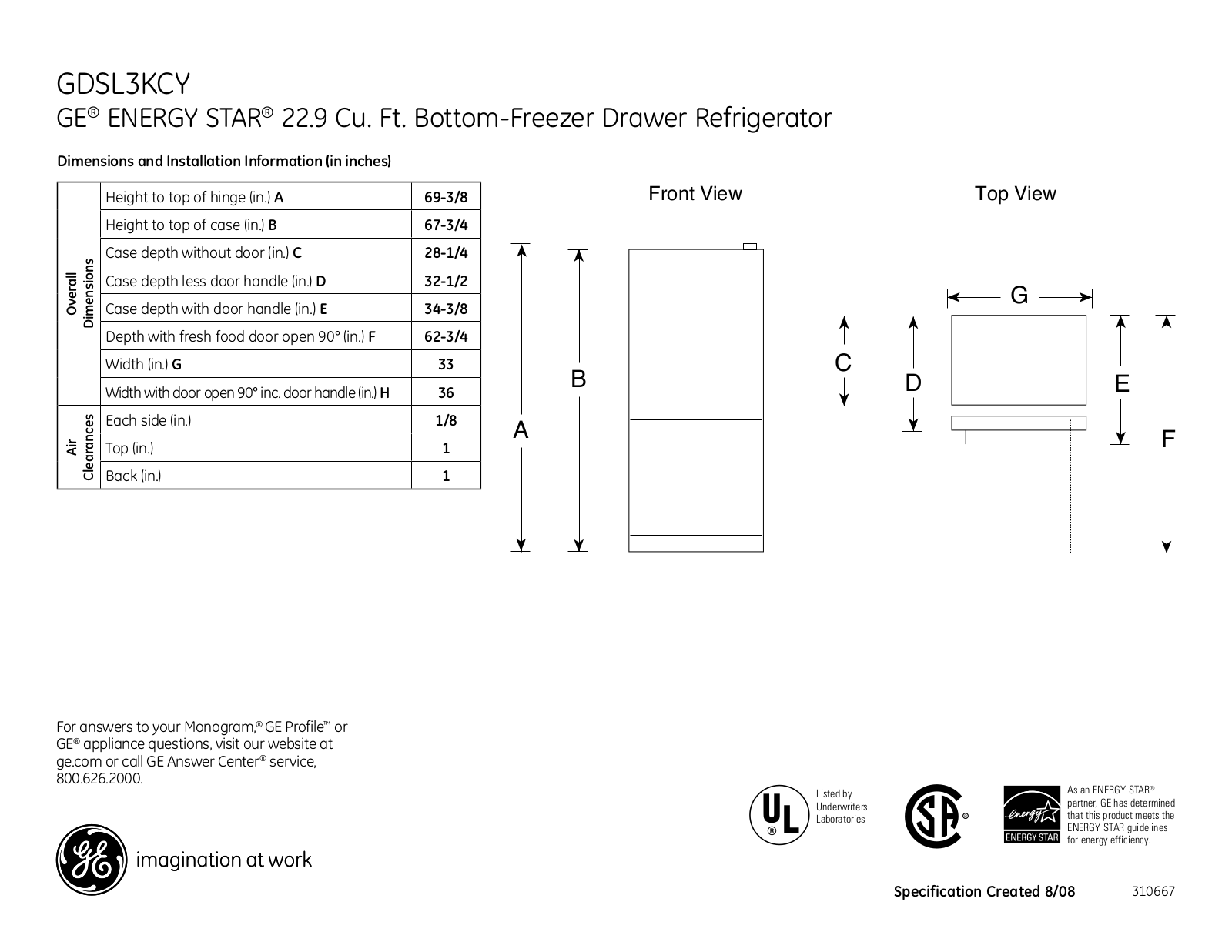 GE GDSL3KCYLS User Manual