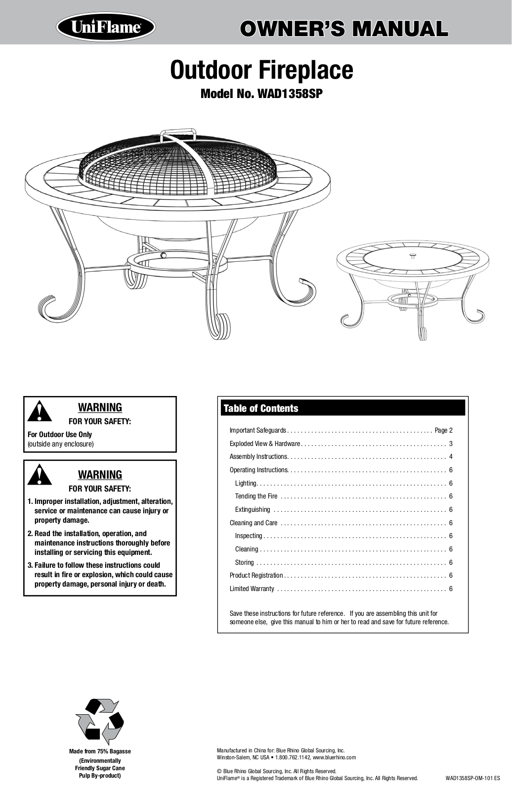 Uniflame WAD1358SP User Manual