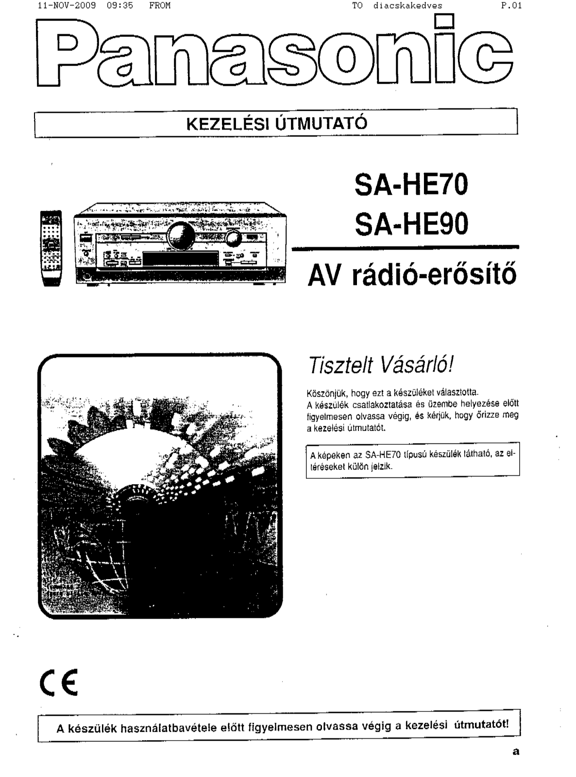 Panasonic SA-HE90, SA-HE70 User Manual