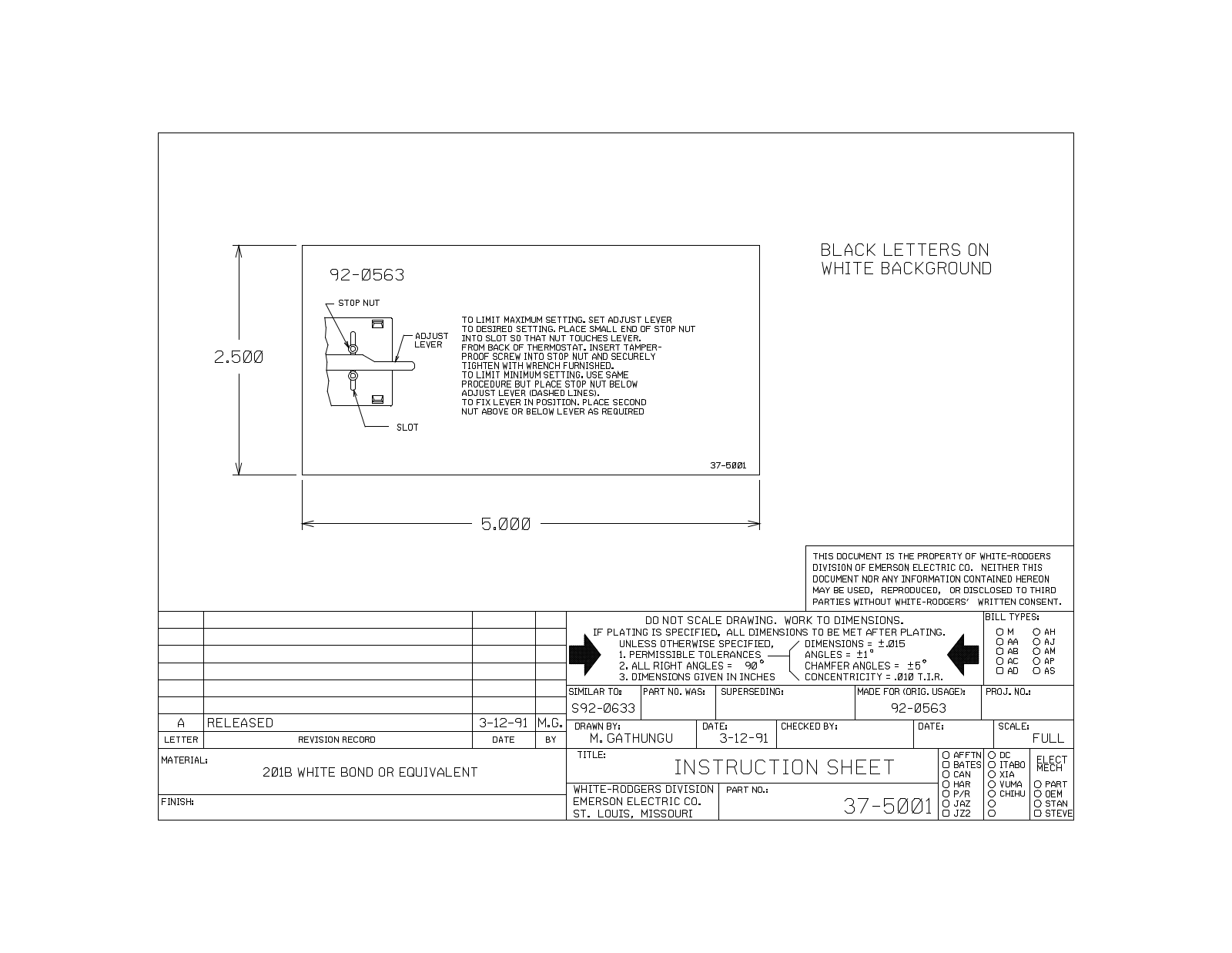 White Rodgers F92-0563 Instruction Sheet