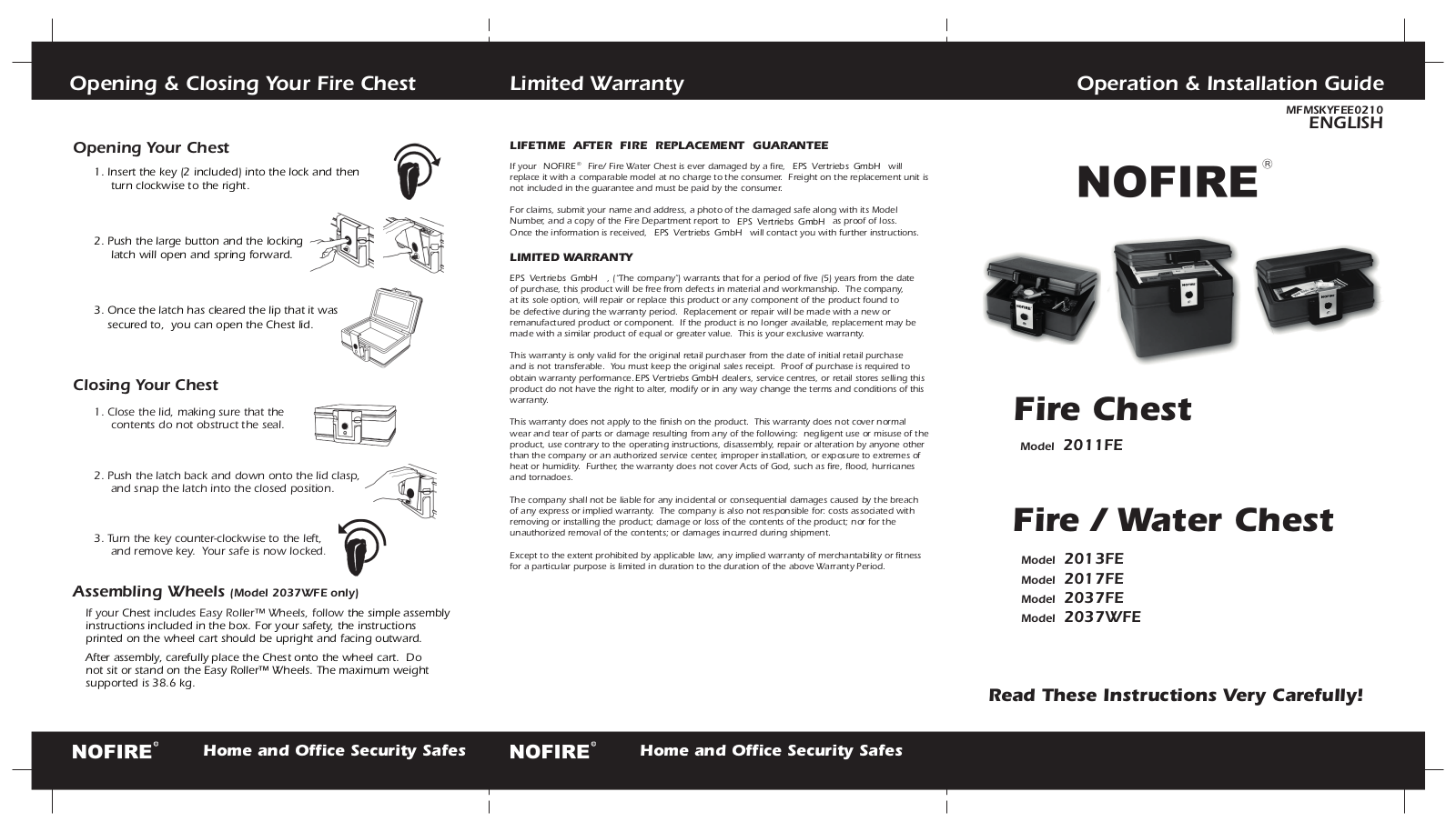 NOFIRE 2011FE, 2013FE, 2017FE, 2037FE, 2037WFE User guide