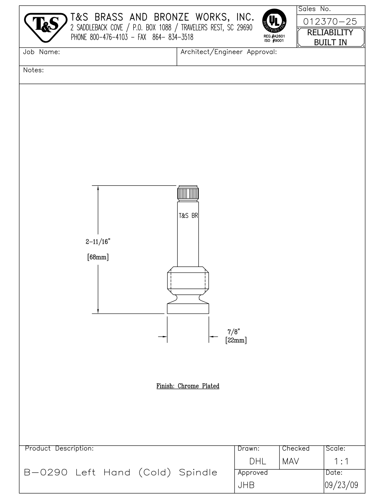 T&S Brass 012370-25 User Manual