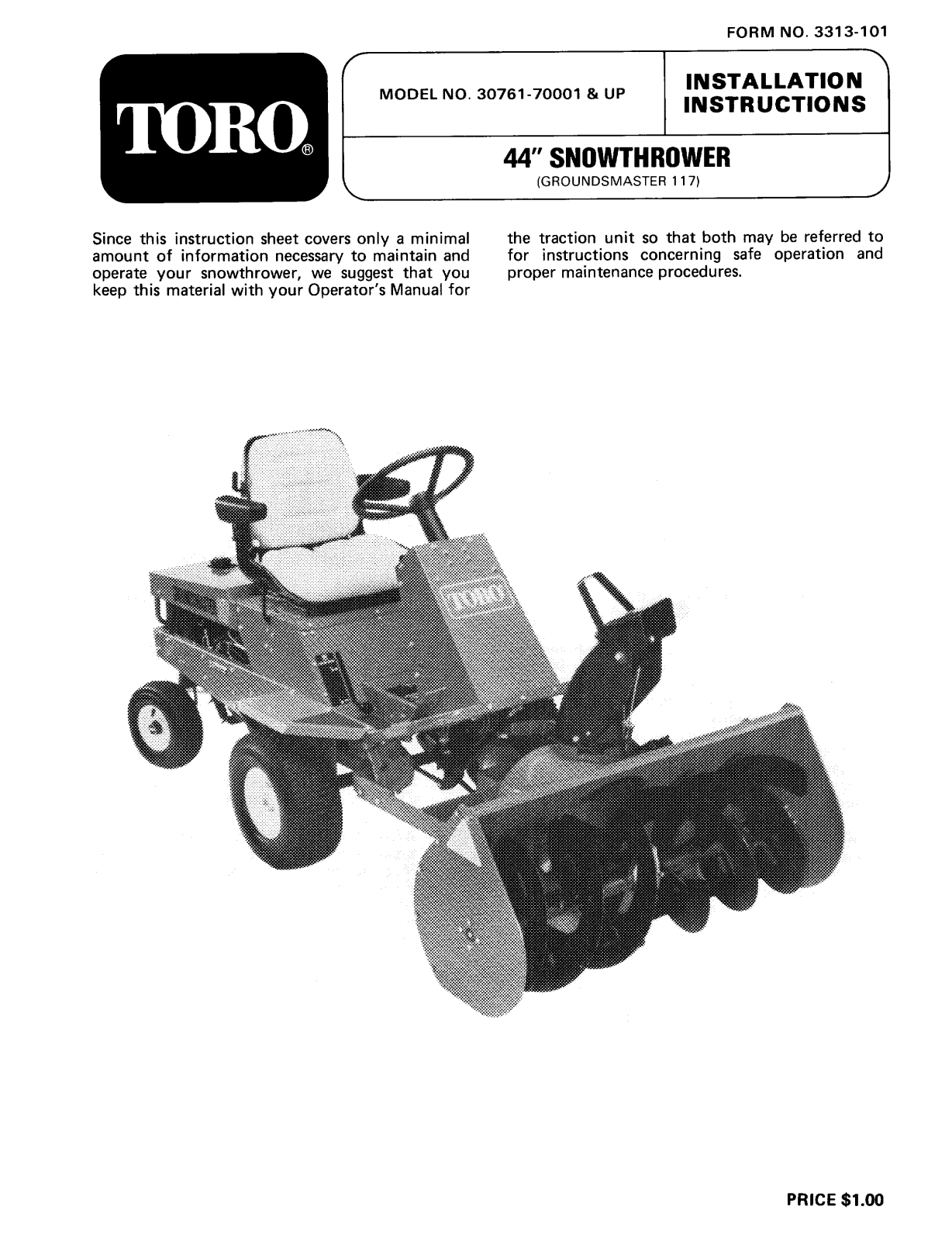 Toro 30761 Installation Instructions