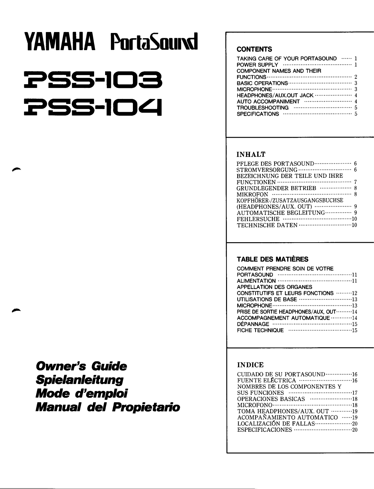 Yamaha PSS104E, PSS104 User Manual