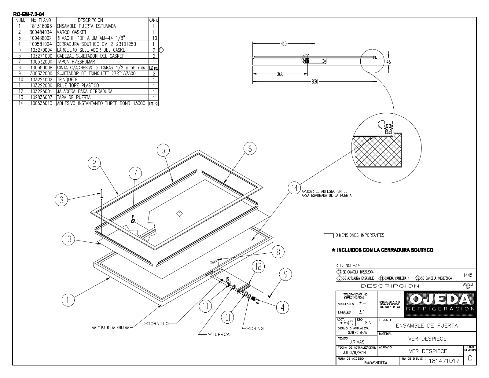 Ojeda NCF34 Parts Manual