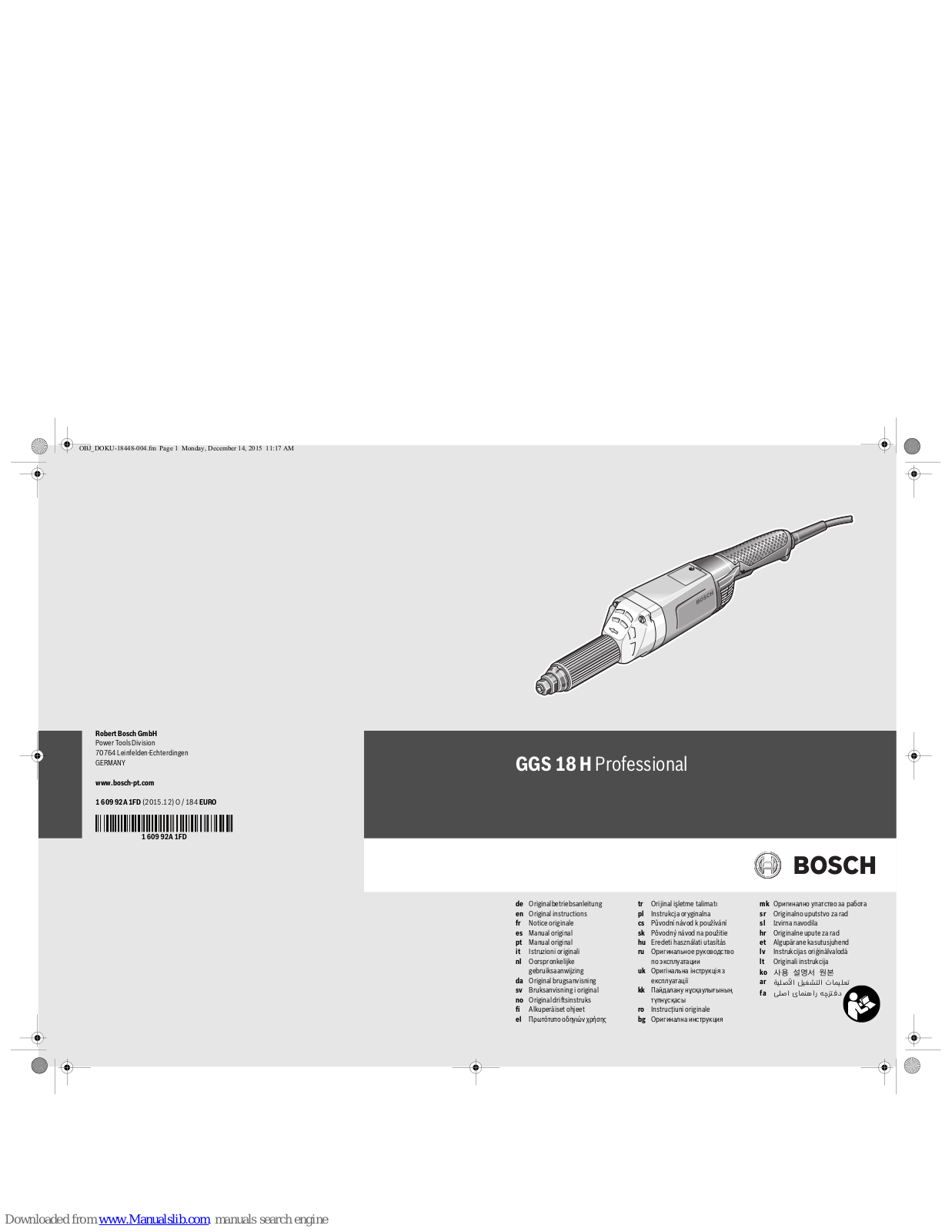 Bosch GGS 18 H Professional Original Instructions Manual