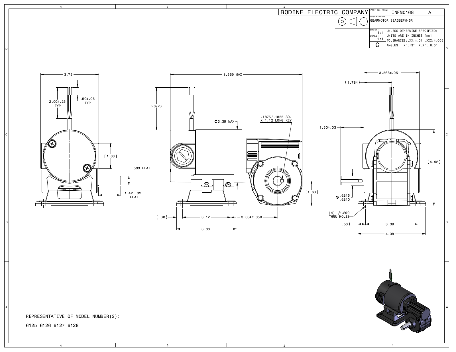 Bodine 6125, 6126, 6127, 6128 Reference Drawing