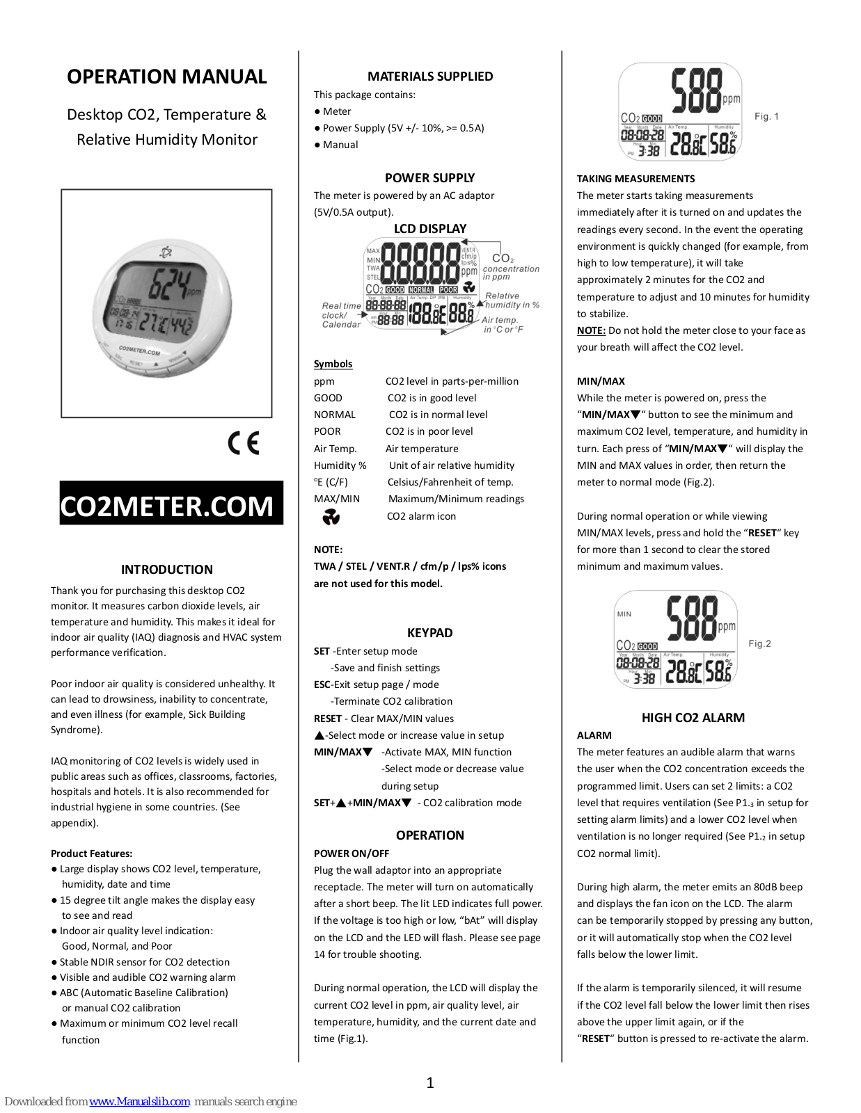 Co2meter AZ-0004, 0855175007114, 7222335437280, 8809229610029, 7241870756793 Operation Manual - ManualMachine.com