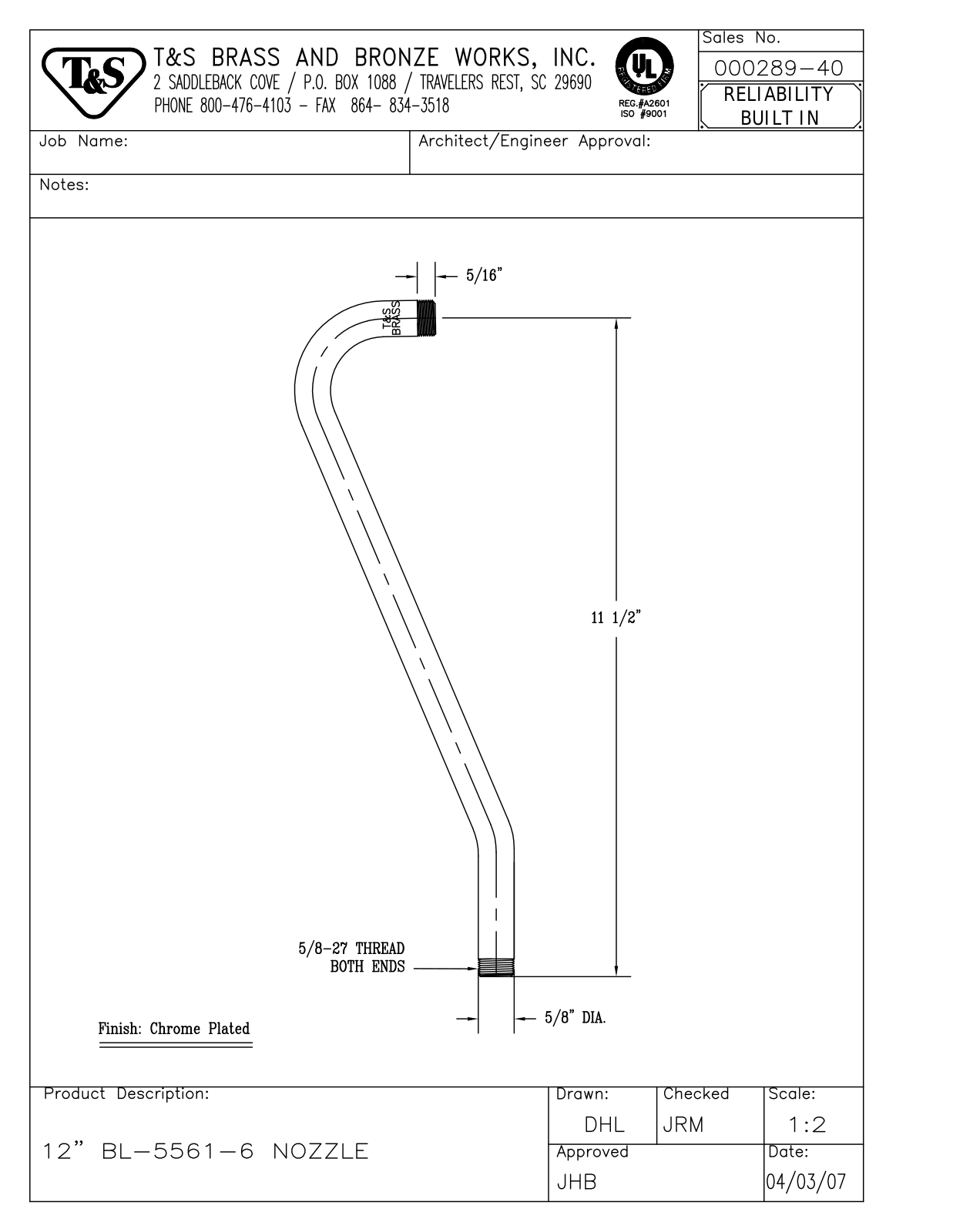 T&S Brass 000289-40 User Manual