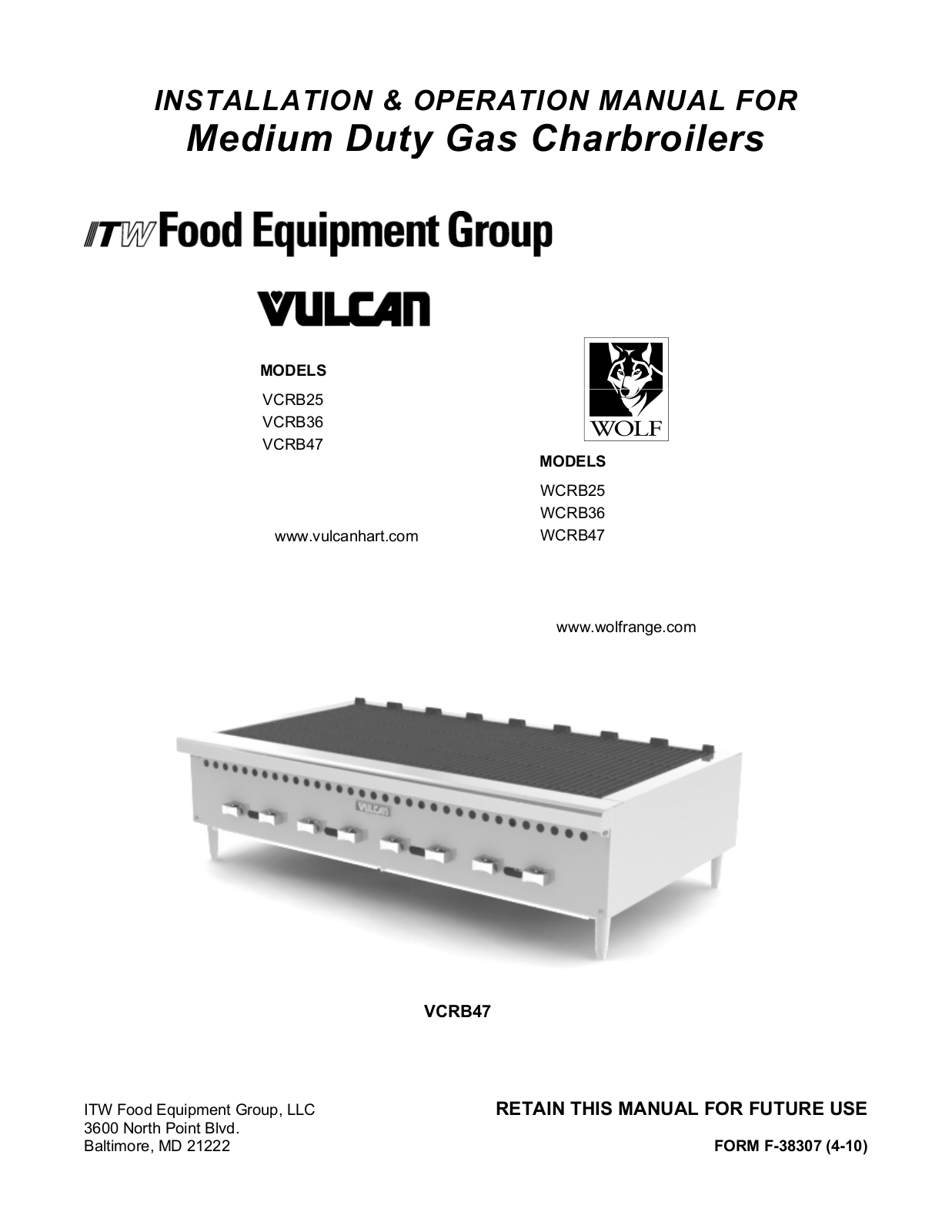 Vulcan-Hart VCRB25, VCRB36, VCRB47 User Manual