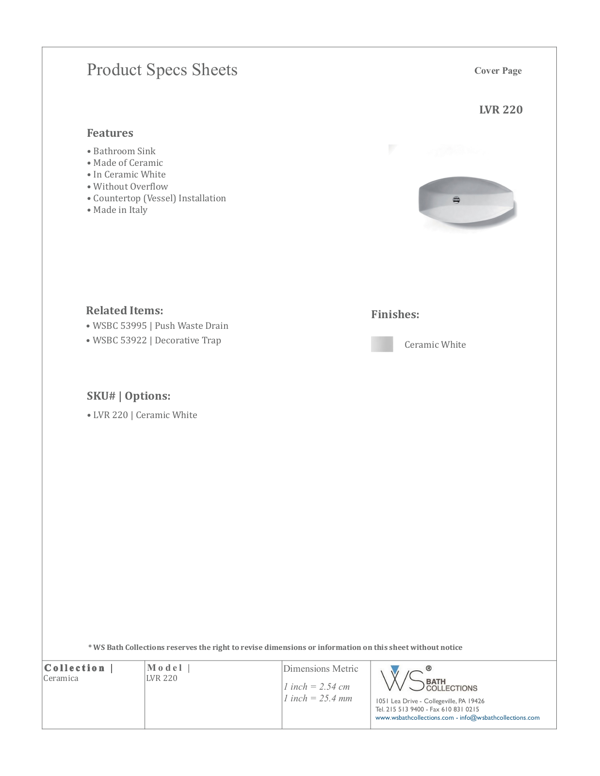 WS Bath Collections WSO1039 Specifications - ManualMachine.com