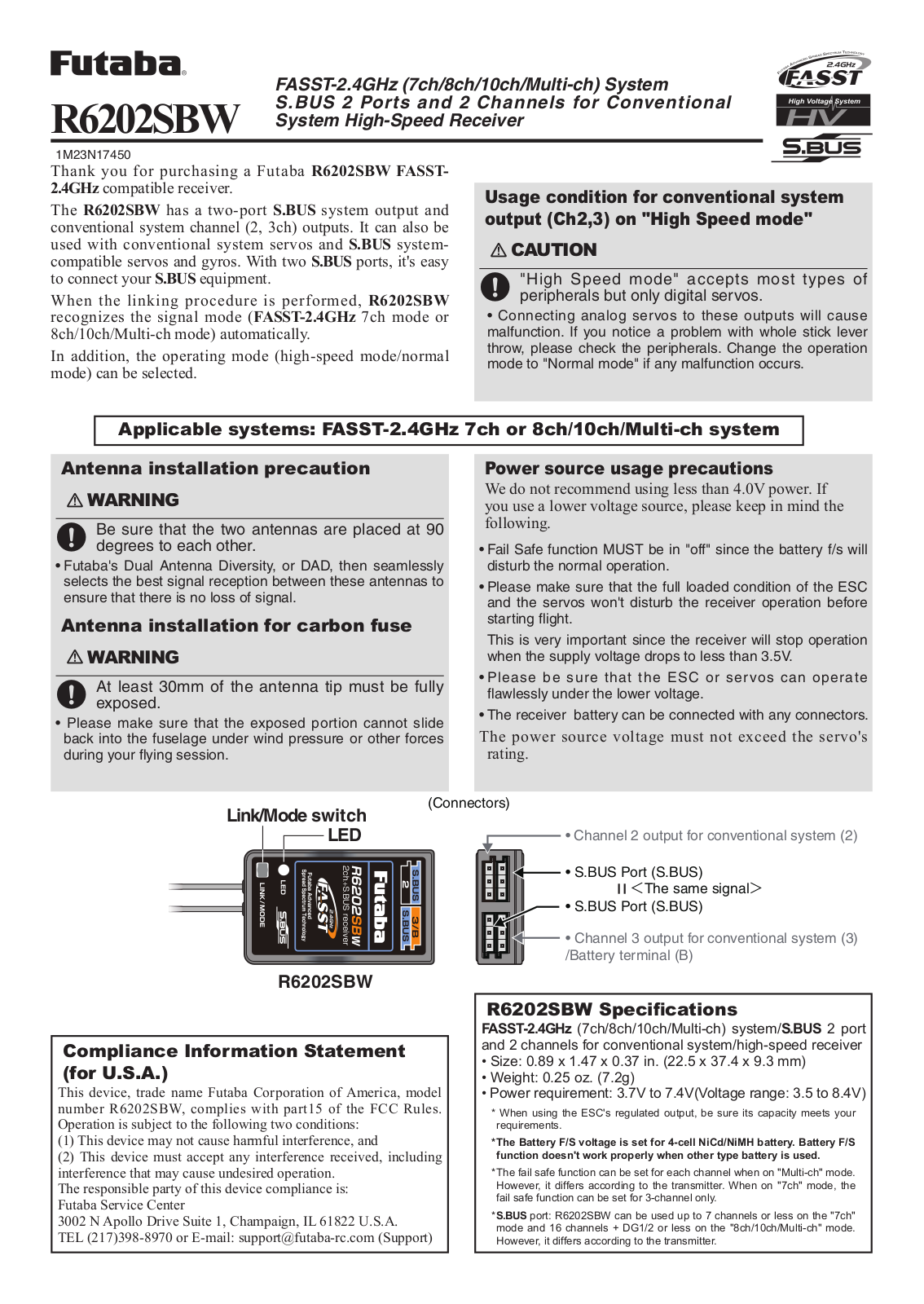 Futaba R6202SBW User Manual