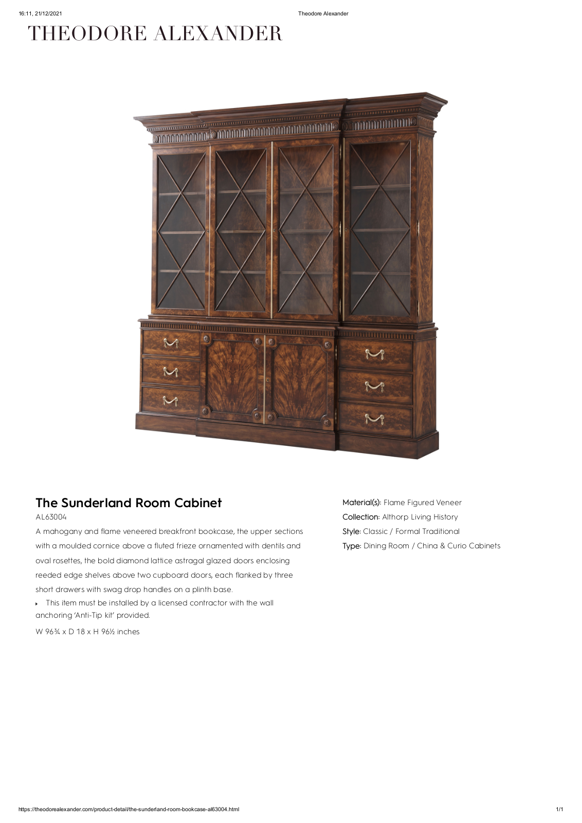 Theodore Alexander FPLJ1522 Specifications - ManualMachine.com