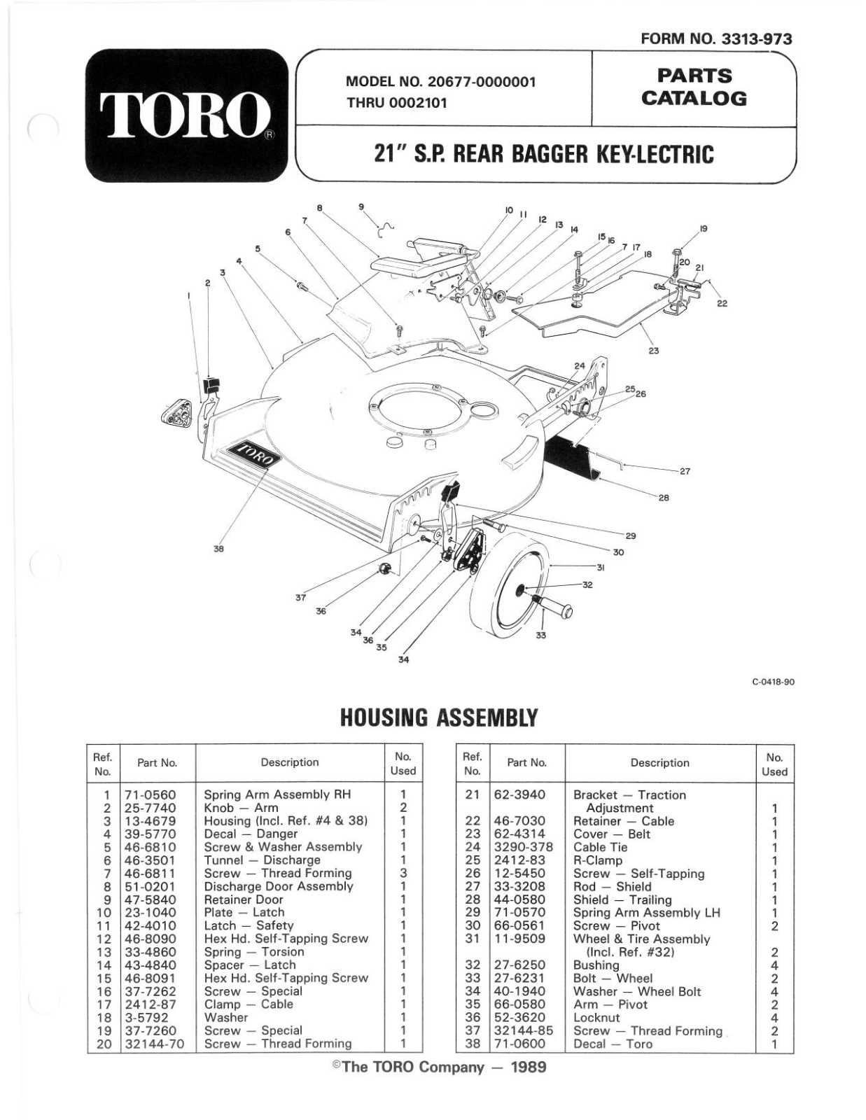 Toro 20677 Parts Catalogue