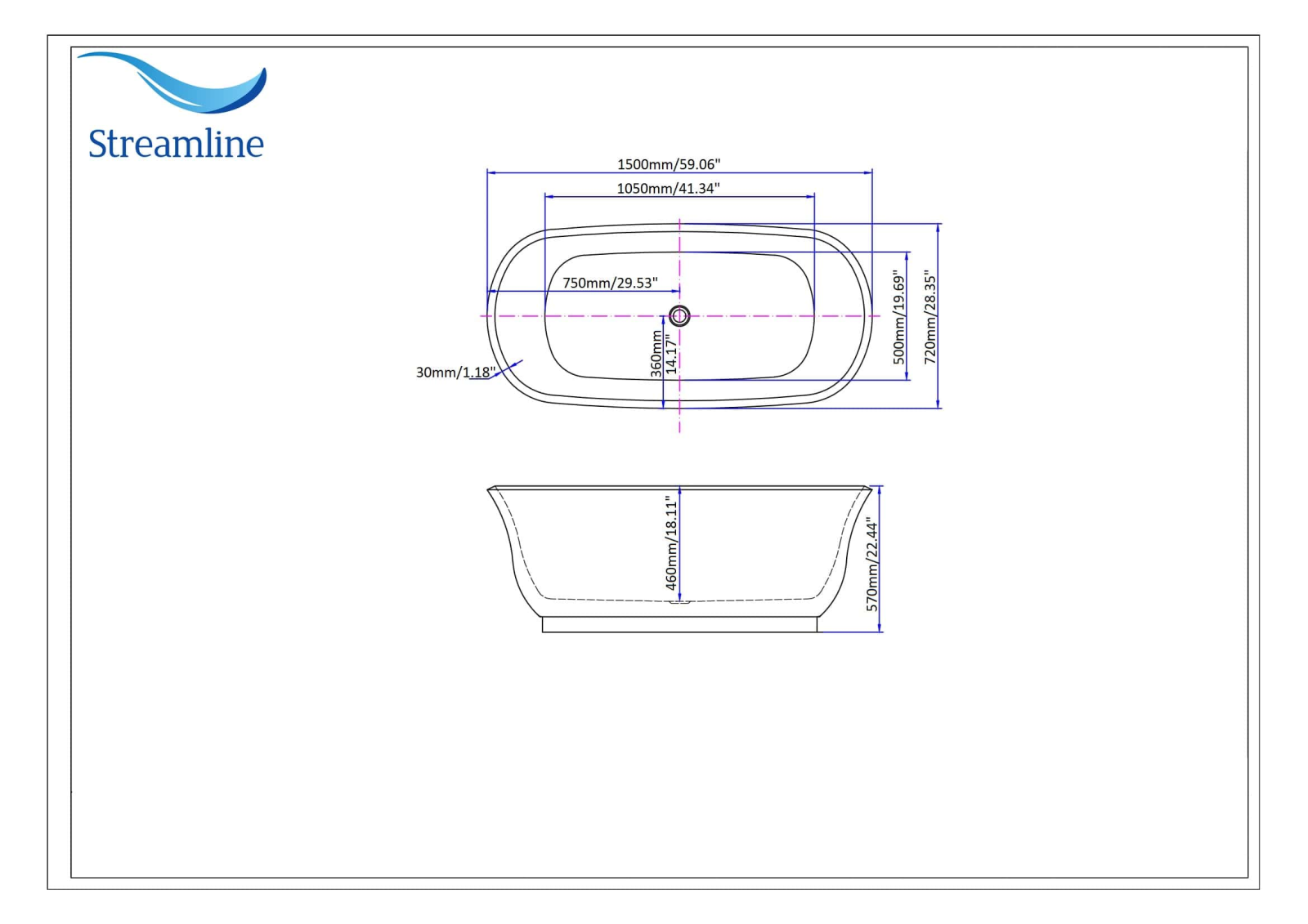 Streamline Bath SLBH7823 Dimensions - ManualMachine.com