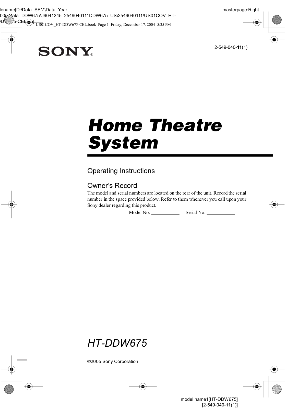 Sony HT-DDW675 User Manual