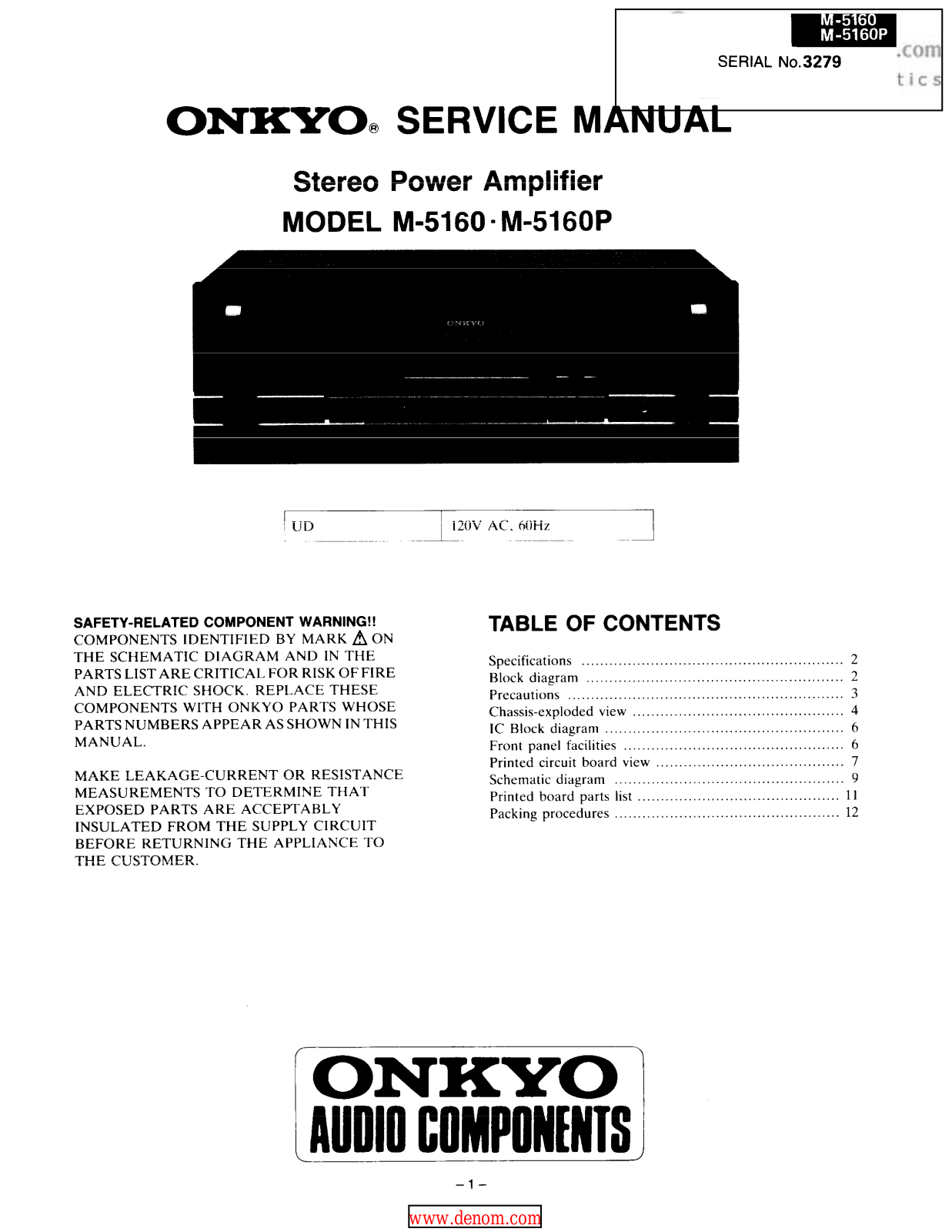 Onkyo M-5160-P Service manual