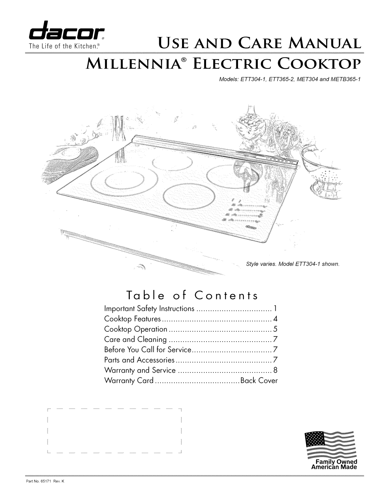 Dacor ETT3652S, ETT3652RF, ETT3652BG, ETT3652B, ETT3041RF Owner’s Manual