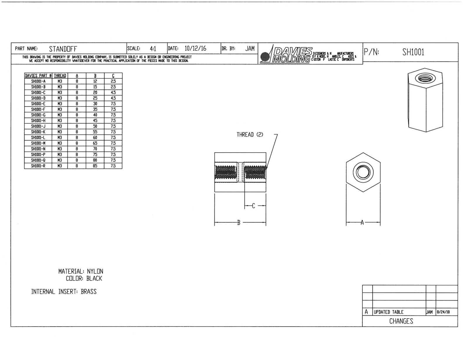 Davies Molding SH1001 Dimensional Sheet