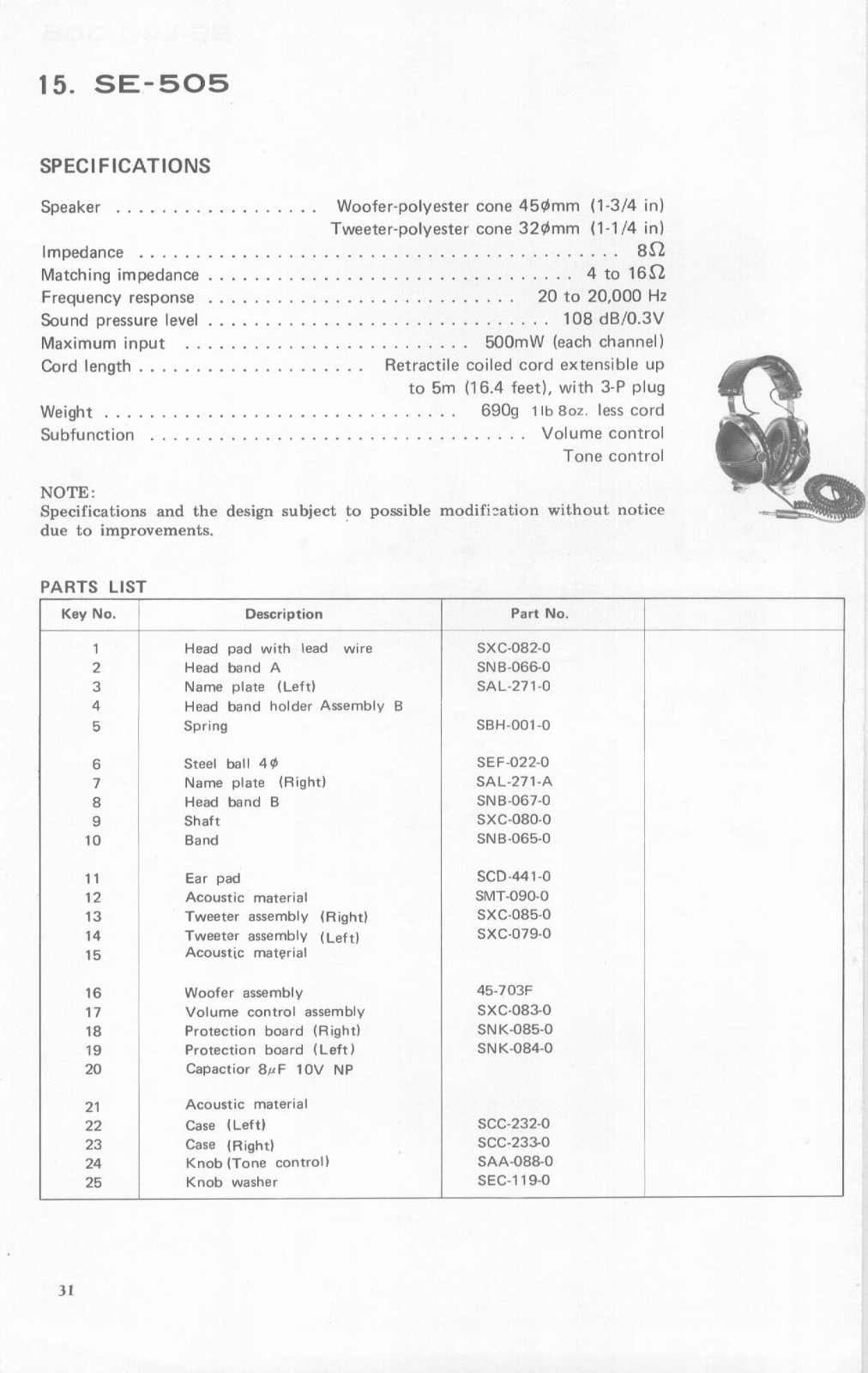 Pioneer SE-505 Service Manual