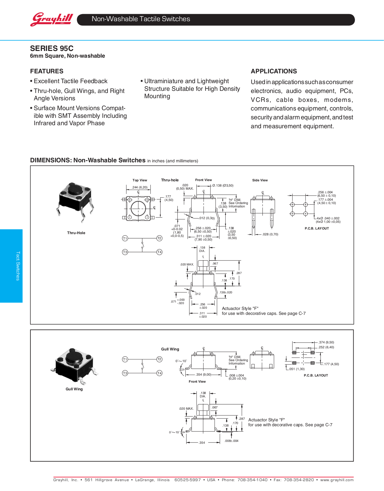 Grayhill Tactile Switches 95C06 User Manual