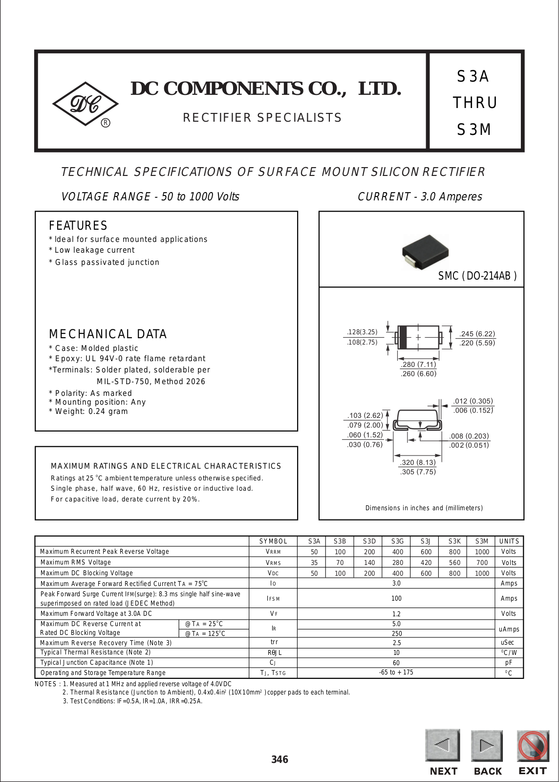 DC COMPONENTS S3A, S3B, S3D, S3K, S3J Datasheet