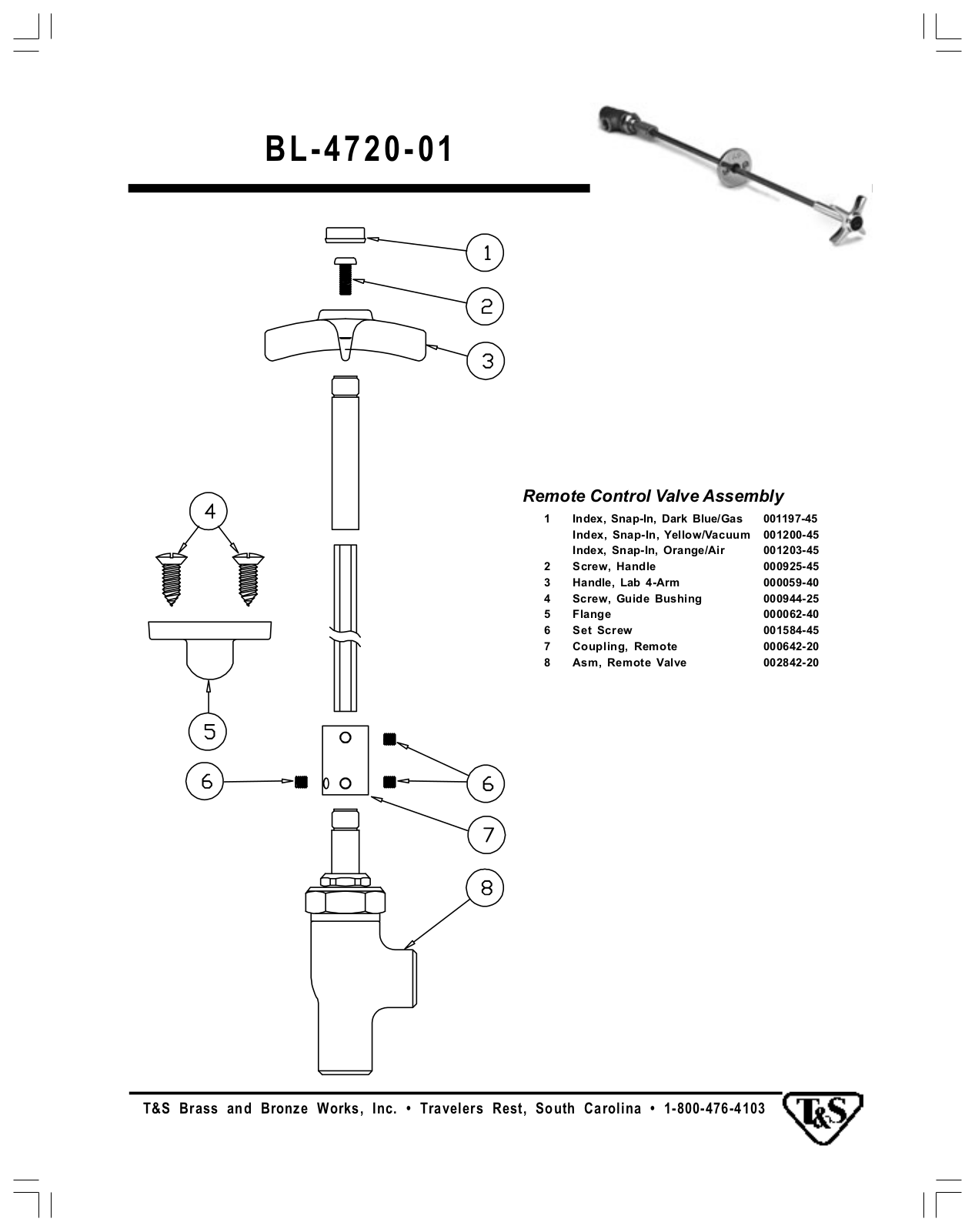 T & S Brass & Bronze Works BL-4720-01 Part Manual