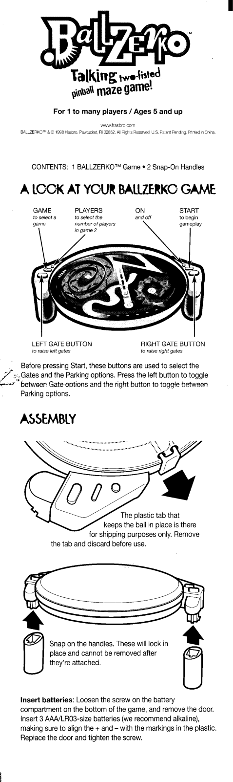 Hasbro BALLZERKO User Manual