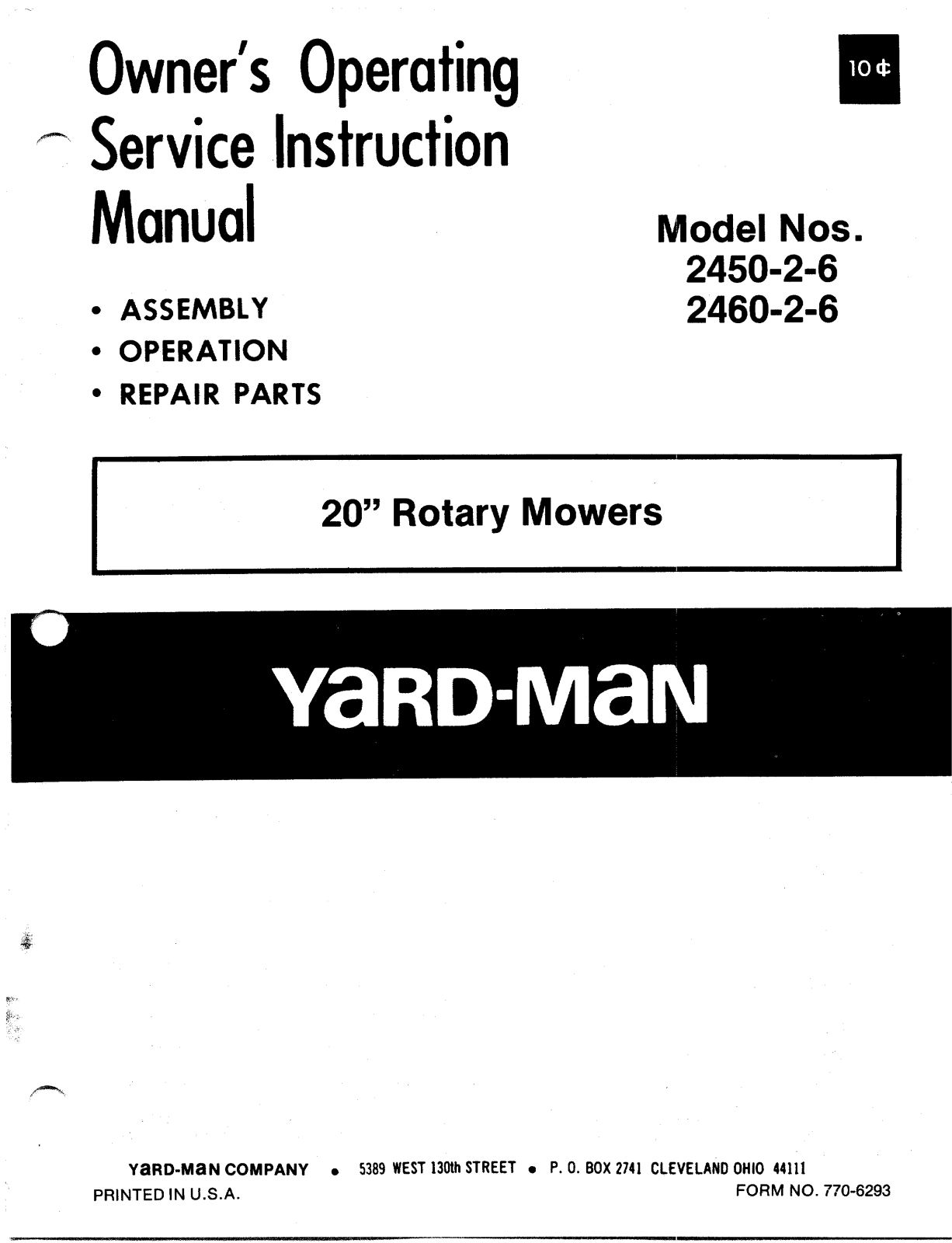 Yard-Man 2450-2-6, 2460-2-6 User Manual