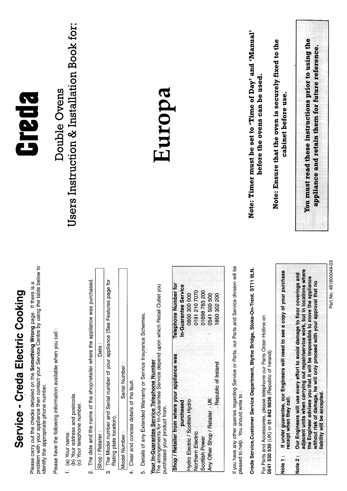 Creda HB48164 User Manual