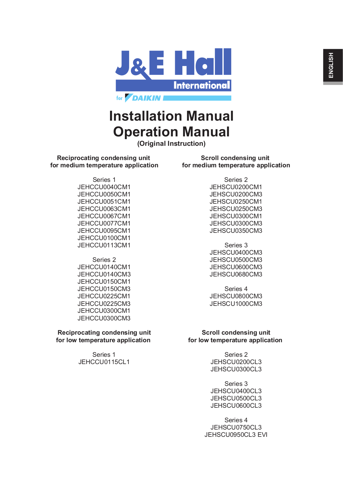 Daikin JEHCCU0040CM1, JEHSCU0200CM1, JEHCCU0050CM1, JEHSCU0200CM3, JEHCCU0051CM1 Operation manuals