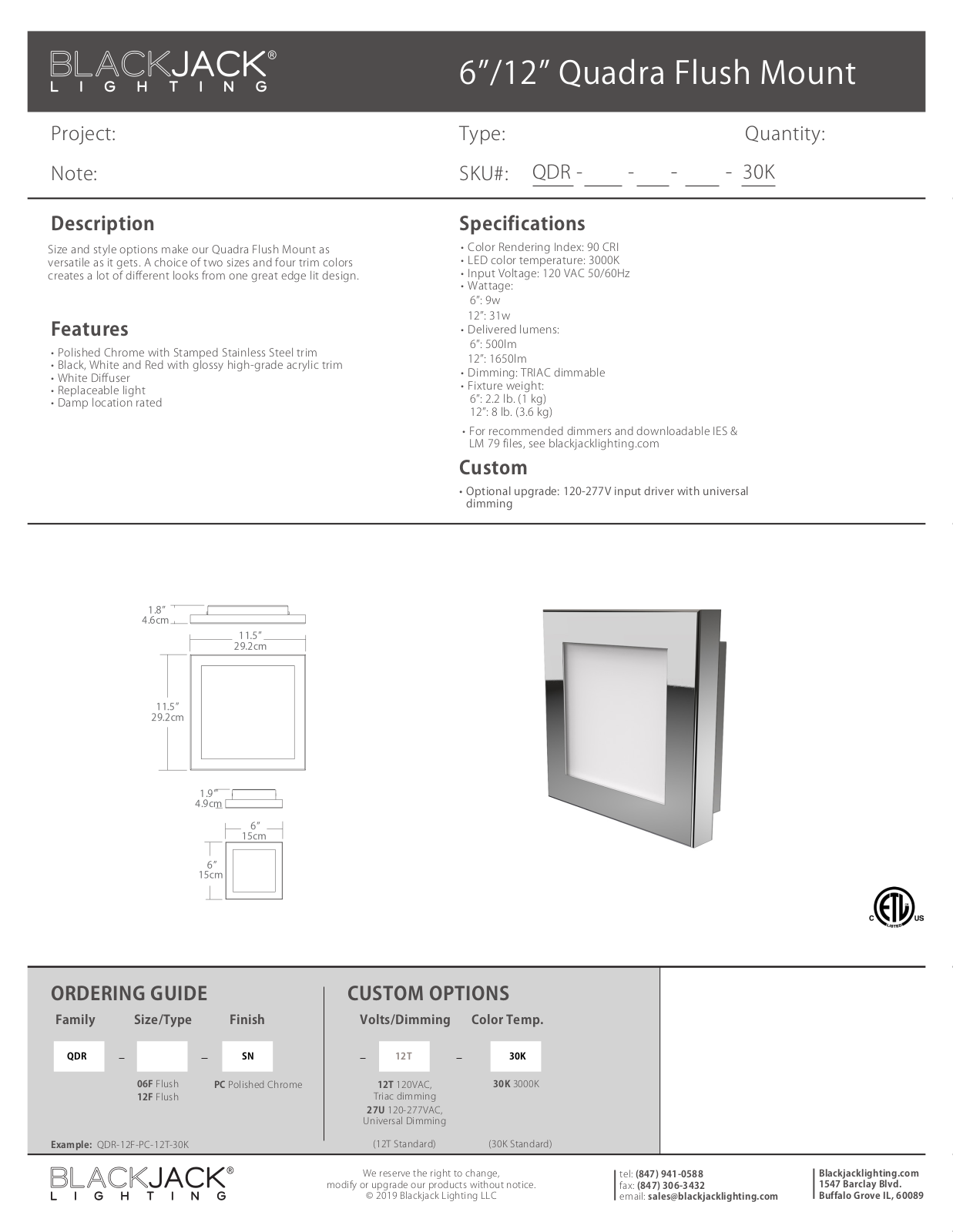 Blackjack Lighting AAQF1103 Specifications - ManualMachine.com