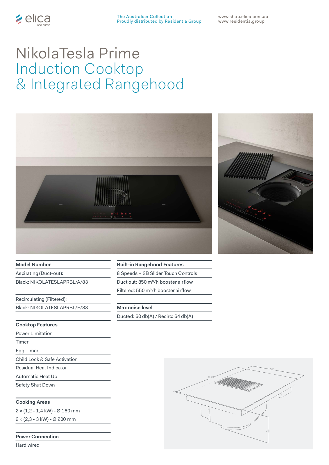 Elica NIKOLATESLAPRBL/A/83 Specifications Sheet