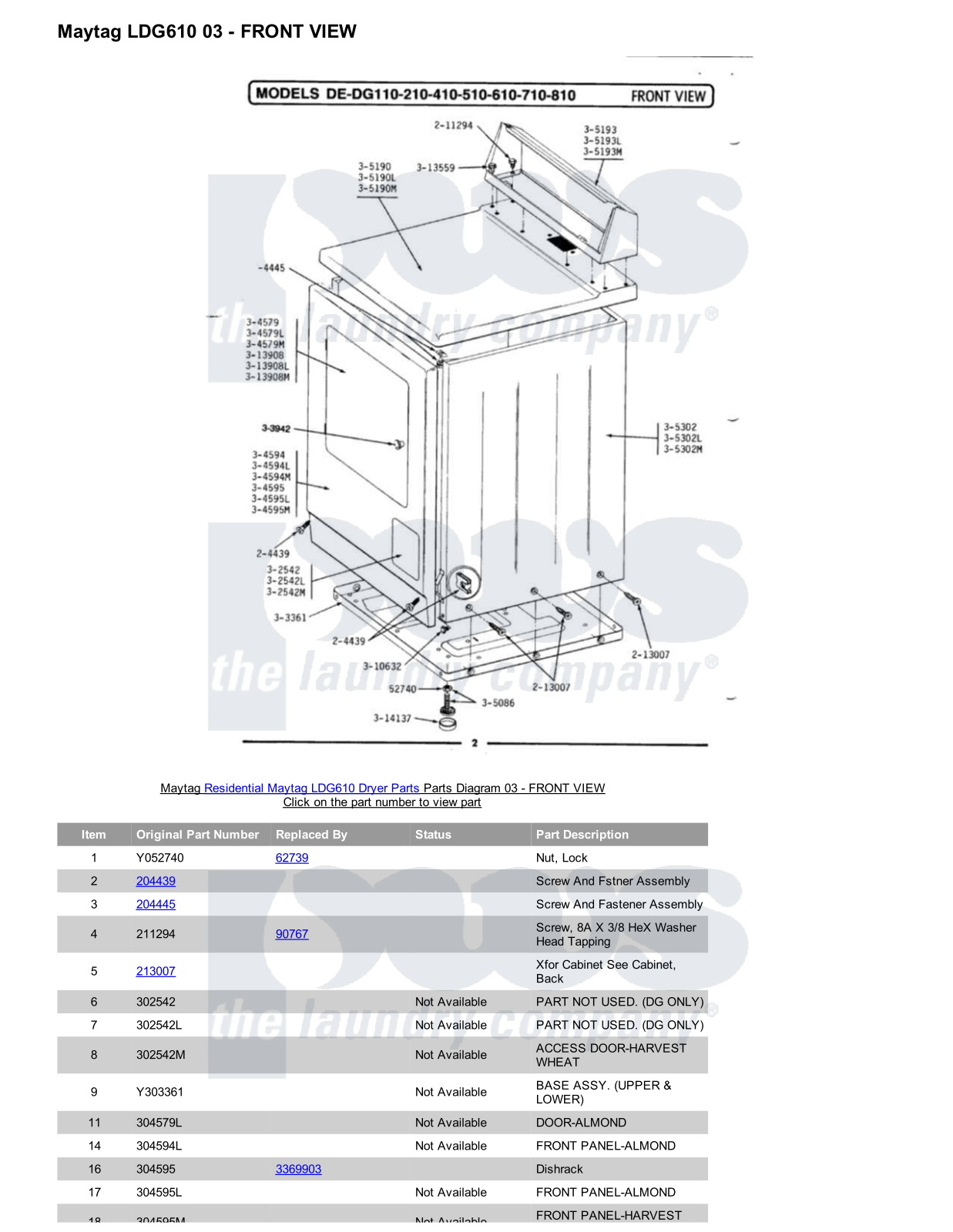 Maytag LDG610 Parts Diagram