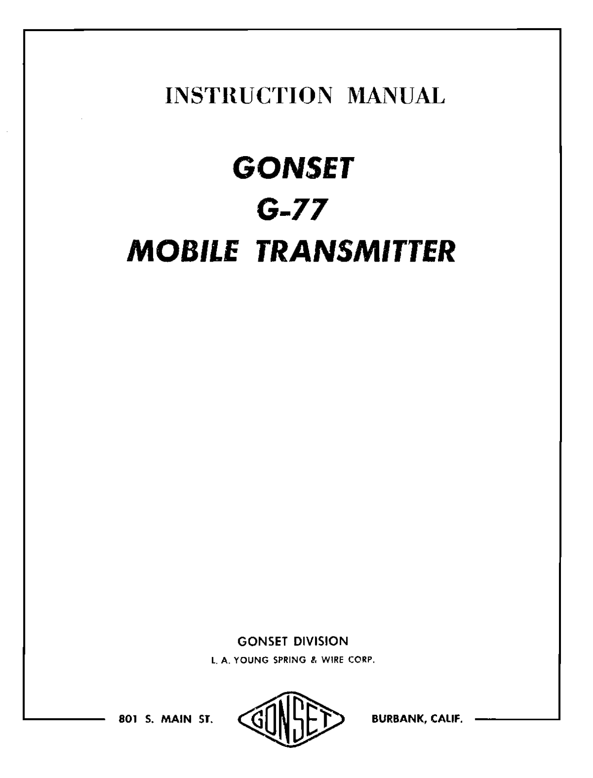 GONSET G-77 User Manual