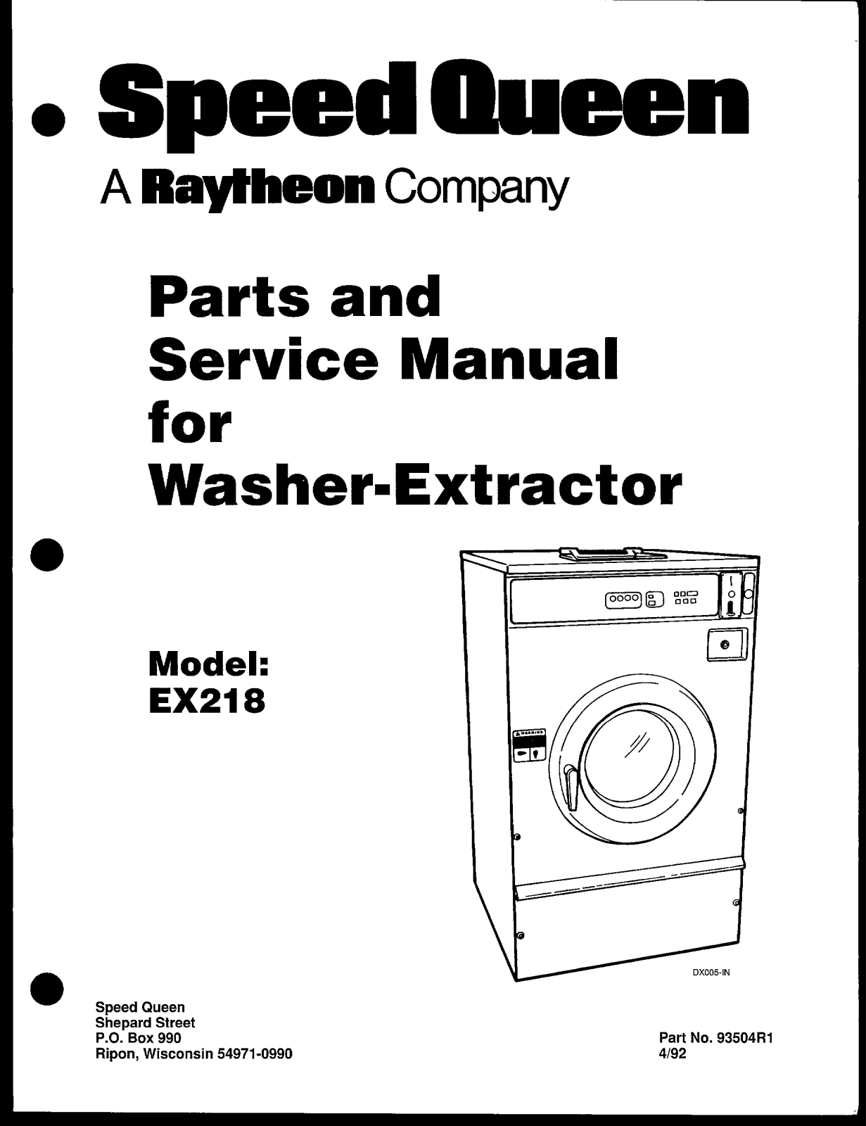 Speed Queen EX218-Extractor Parts Diagram