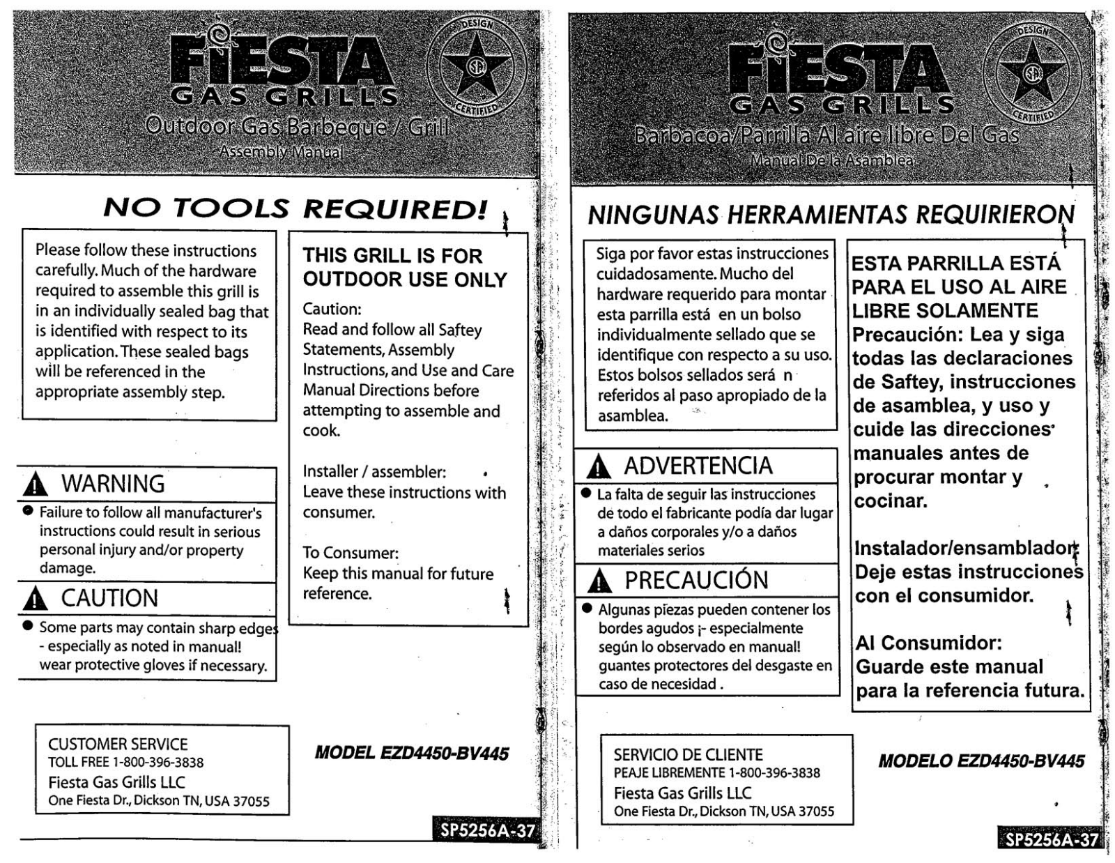 Fiesta Ezd4450-bv445 Owner's Manual