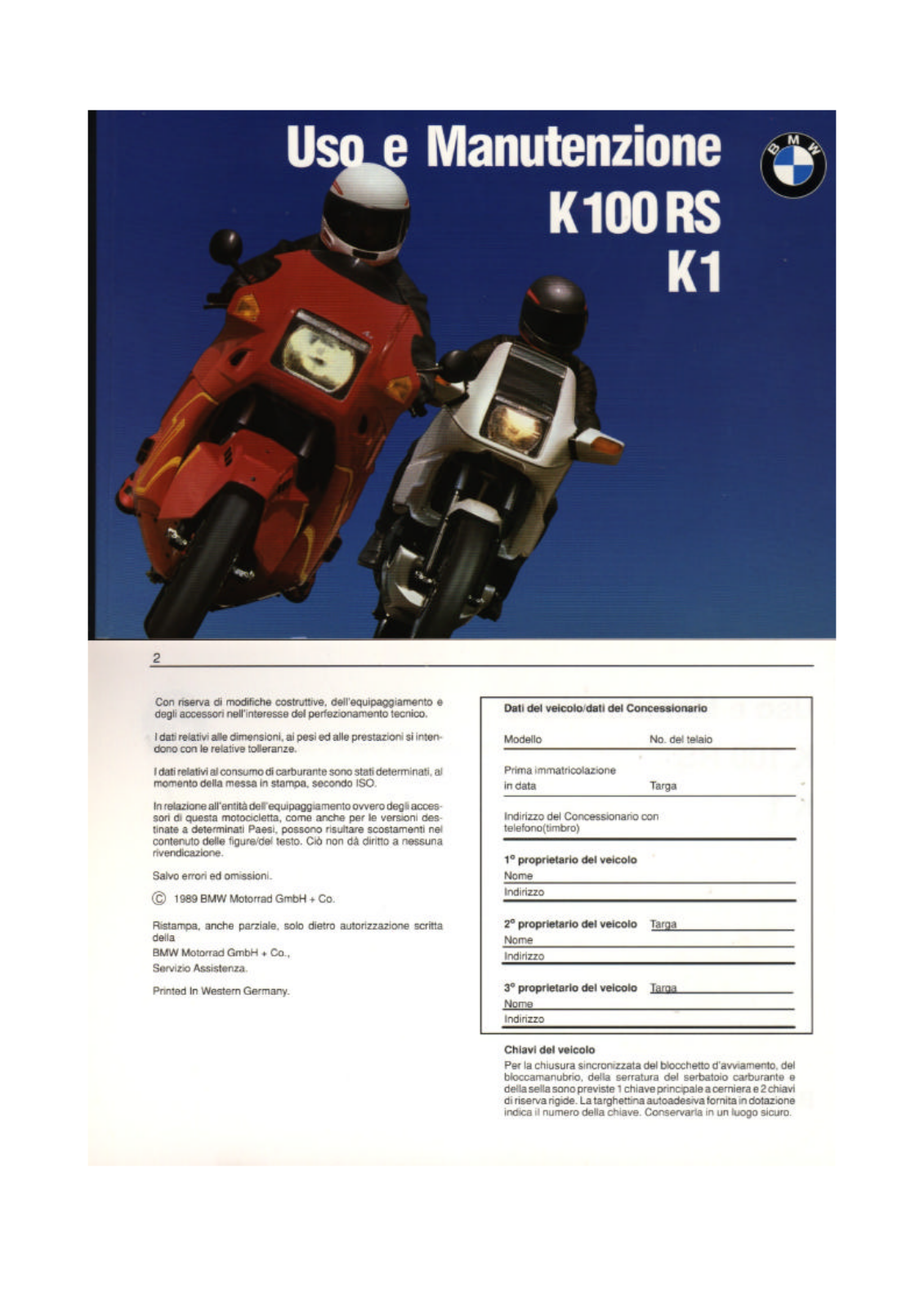 Bmw K 100RS, K1 User Manual