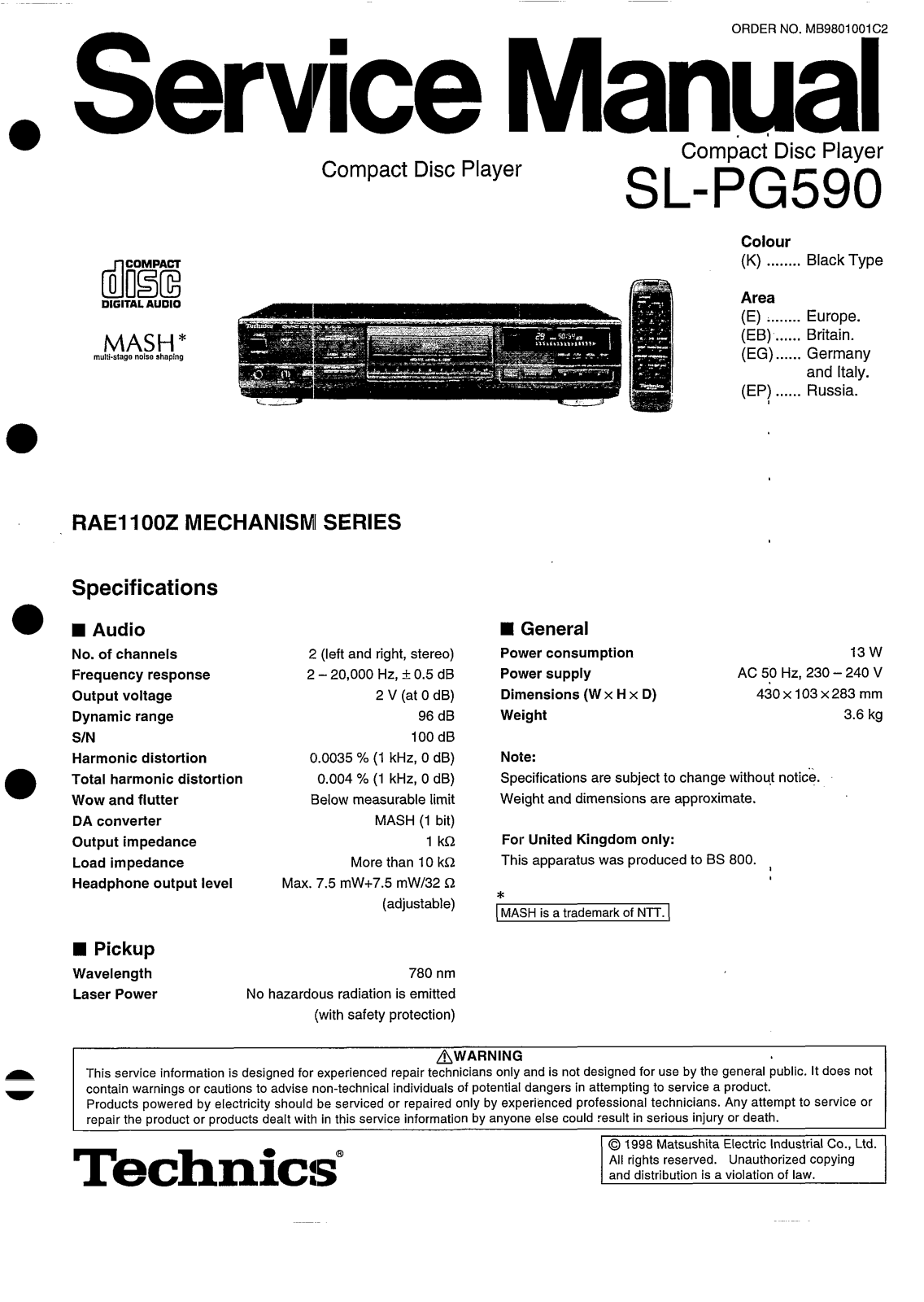 Panasonic SLPG-590, SLPG-590 Service manual