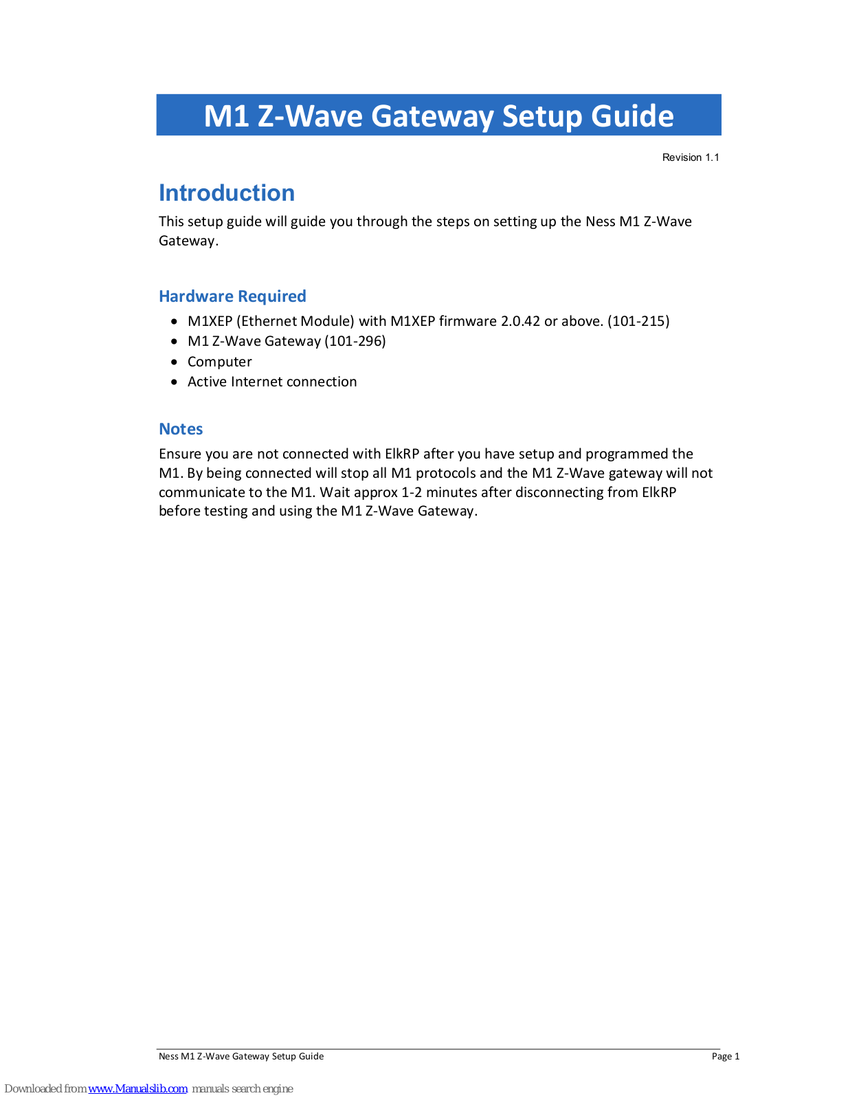 Ness M1 Setup Manual