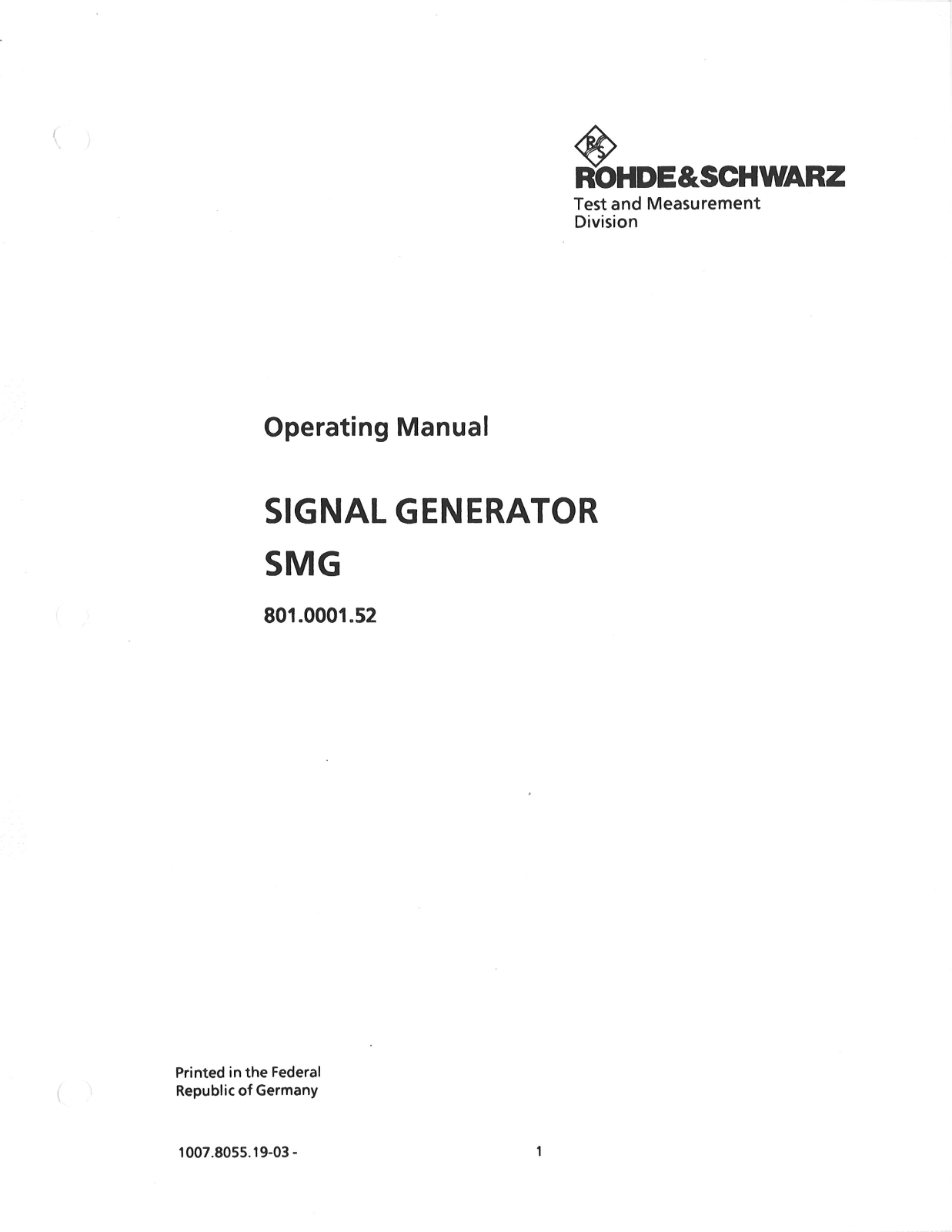 Rohde & Schwarz SMG Service manual