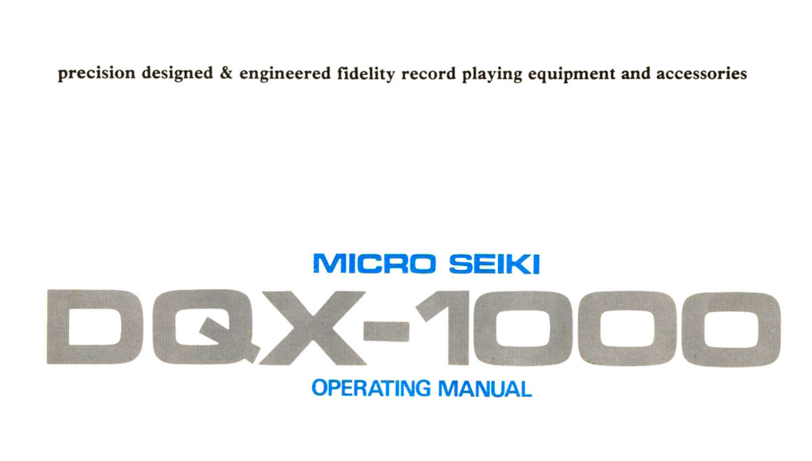 Micro Seiki DQX-1000 Owners manual