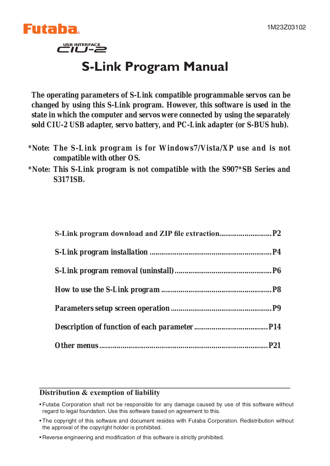 FUTABA CIU-2 S-Link Program Manual